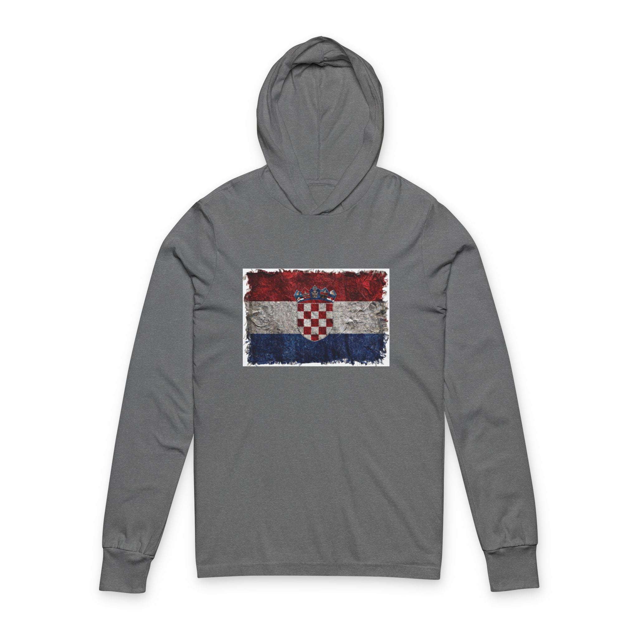 Distressed Croatia Flag Hooded Long Sleeve Tee | Croatia Graphic Sleeve Hoodie