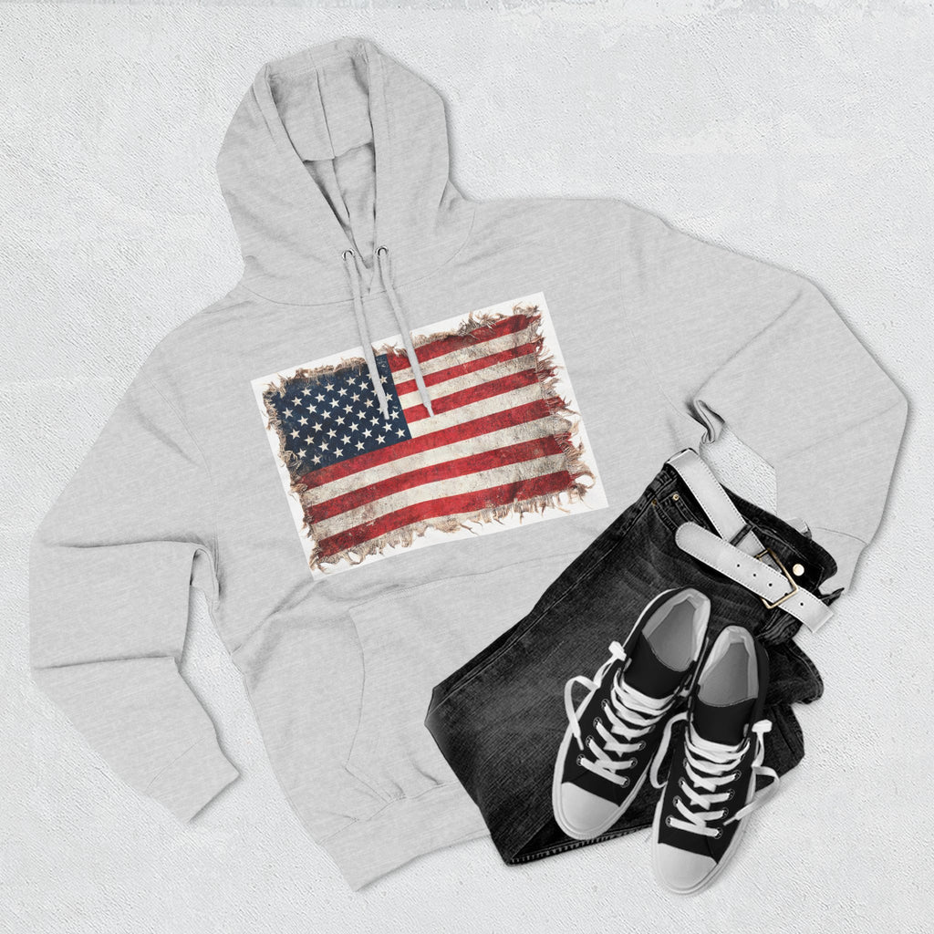 Distressed USA Flag Pullover Hoodie | USA American Flag Fleece Hoodie