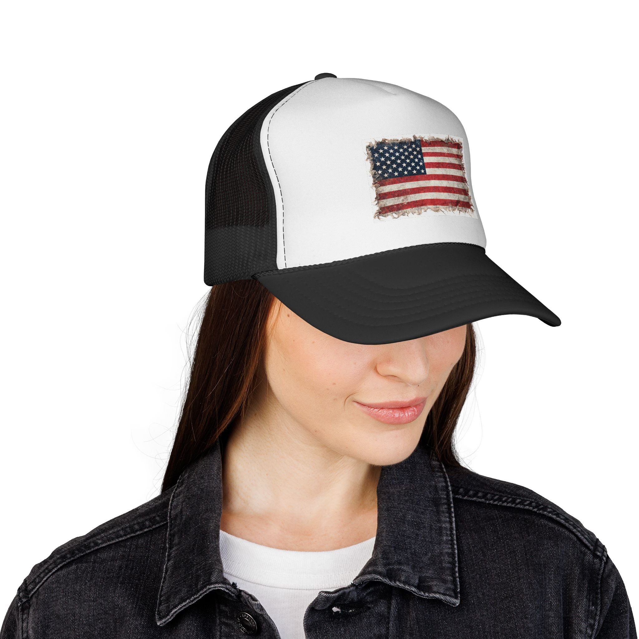 Distressed American Flag Trucker Cap | USA Flag Trucker Cap