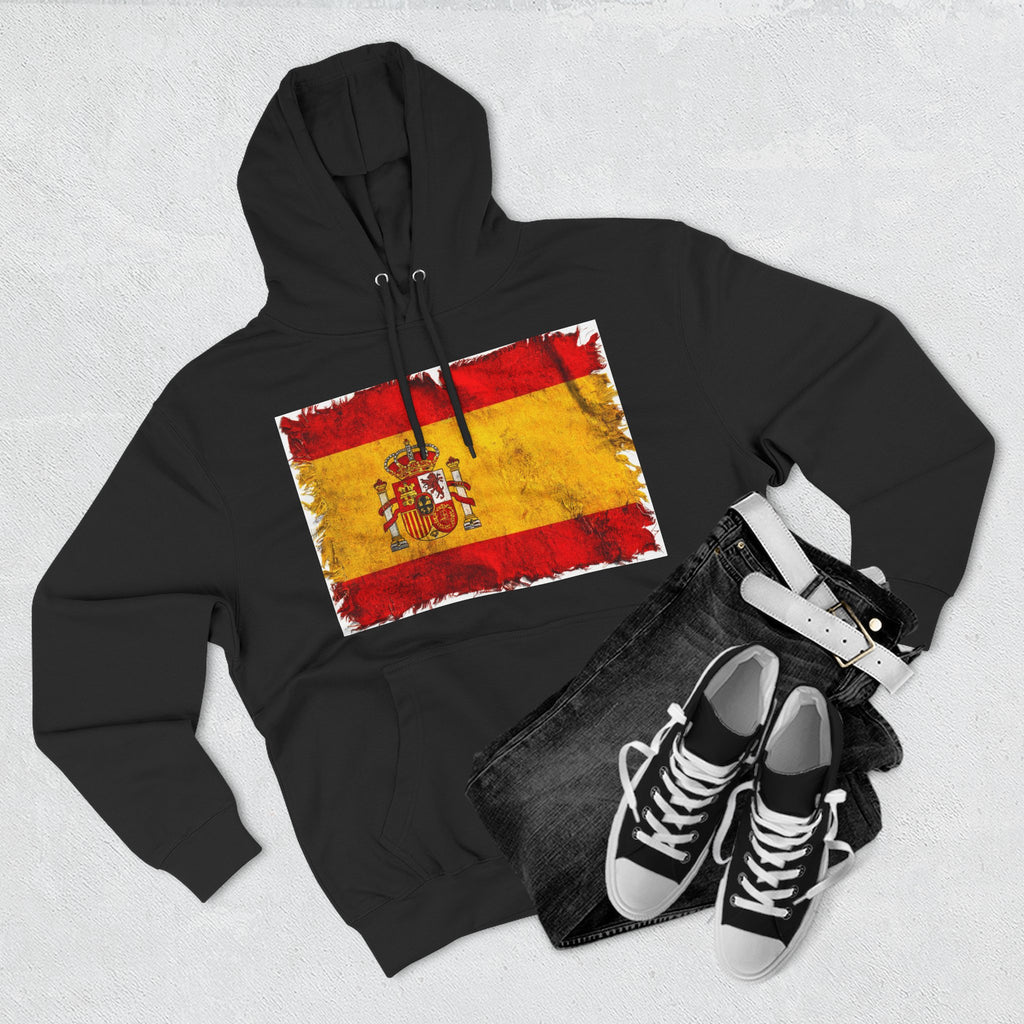 Distressed Spain Flag Pullover Hoodie | Spain Graphic Fleece Hoodie