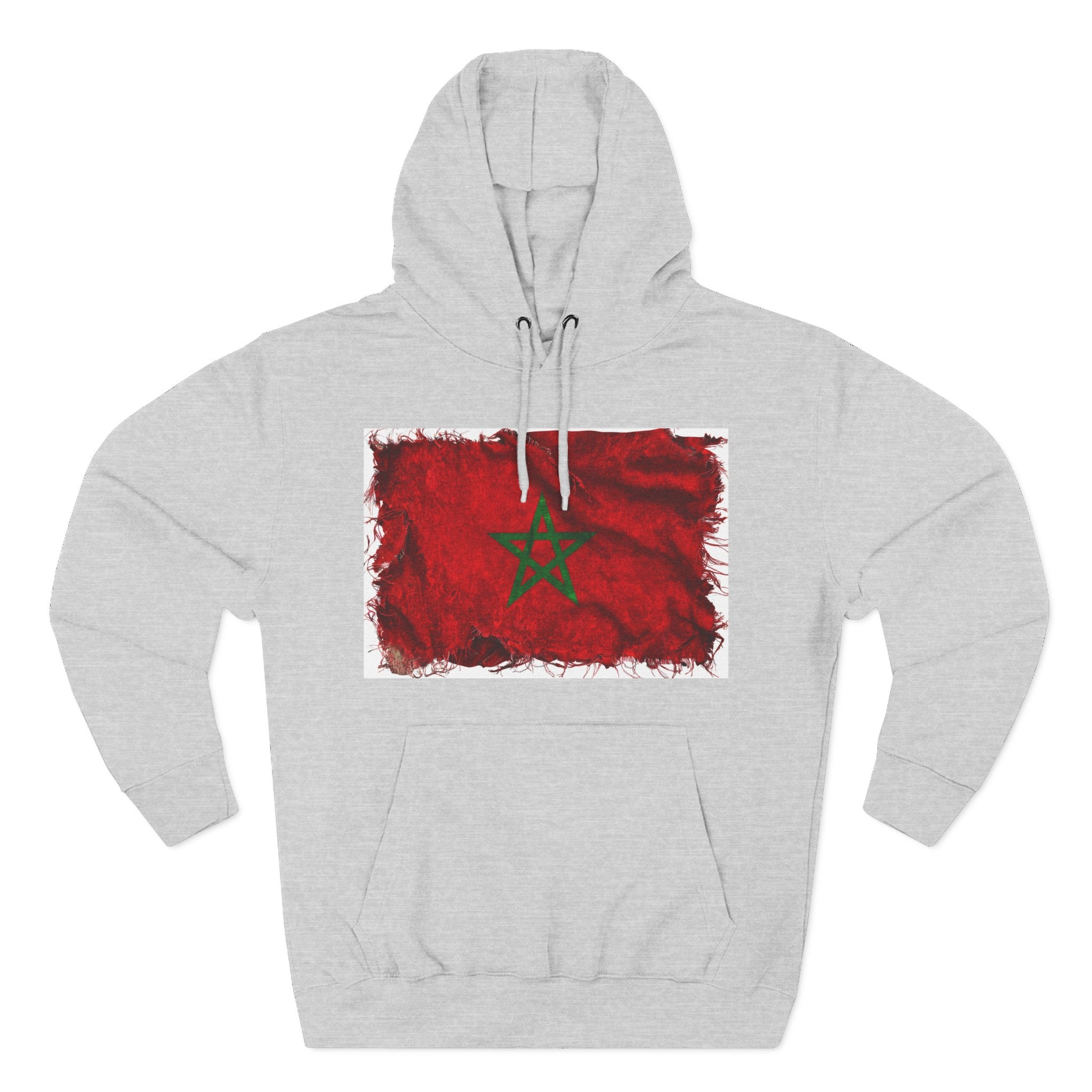 Distressed Morocco Flag Pullover Hoodie | Morocco Graphic Fleece Hoodie