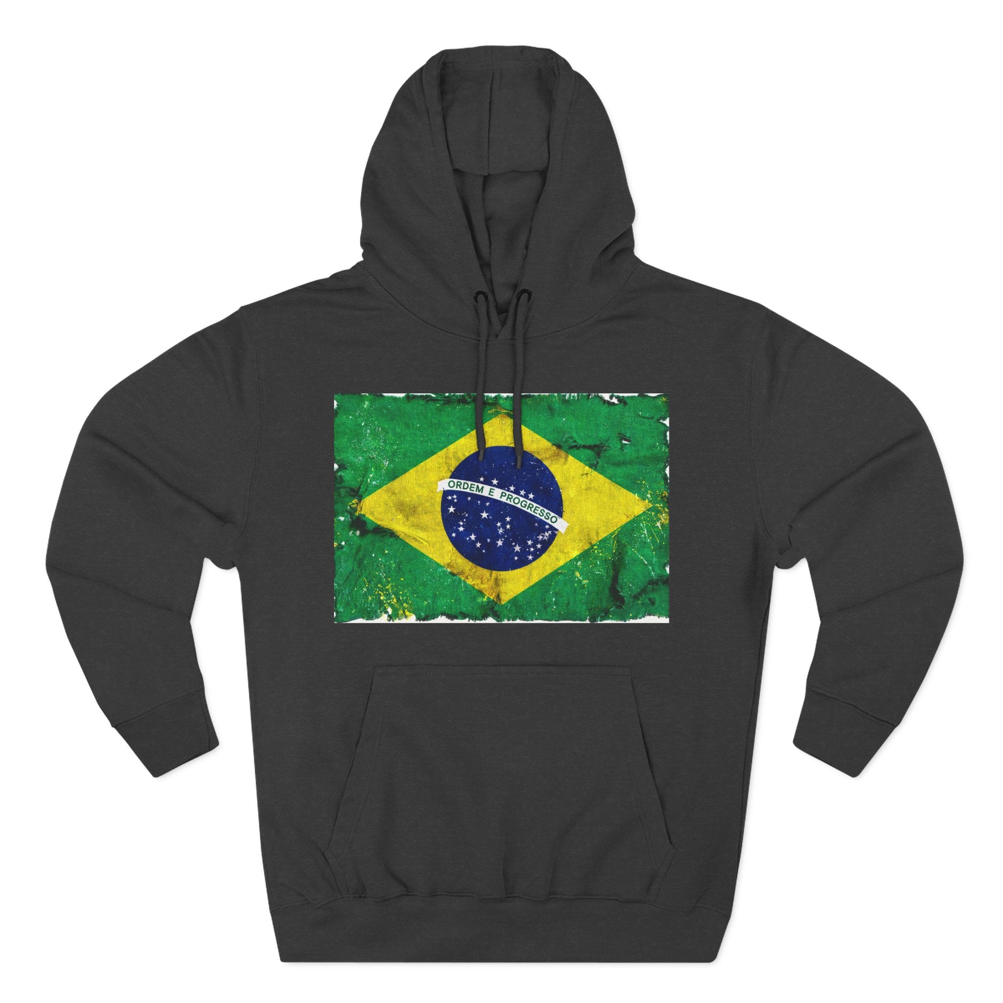Distressed Brazil Flag Pullover Hoodie | Brazil Graphic Fleece Hoodie