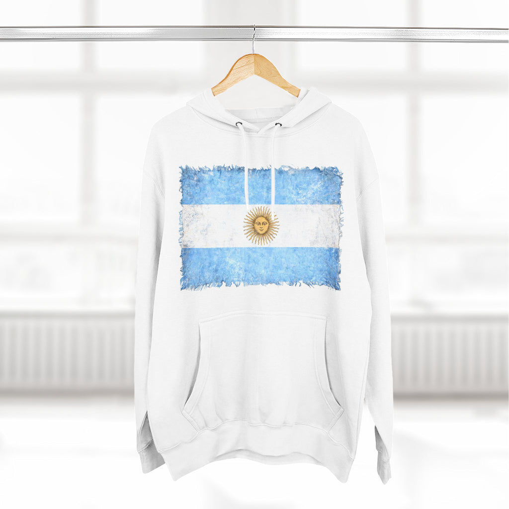 Distressed Argentina Flag Pullover Hoodie | Argentina Graphic Fleece Hoodie