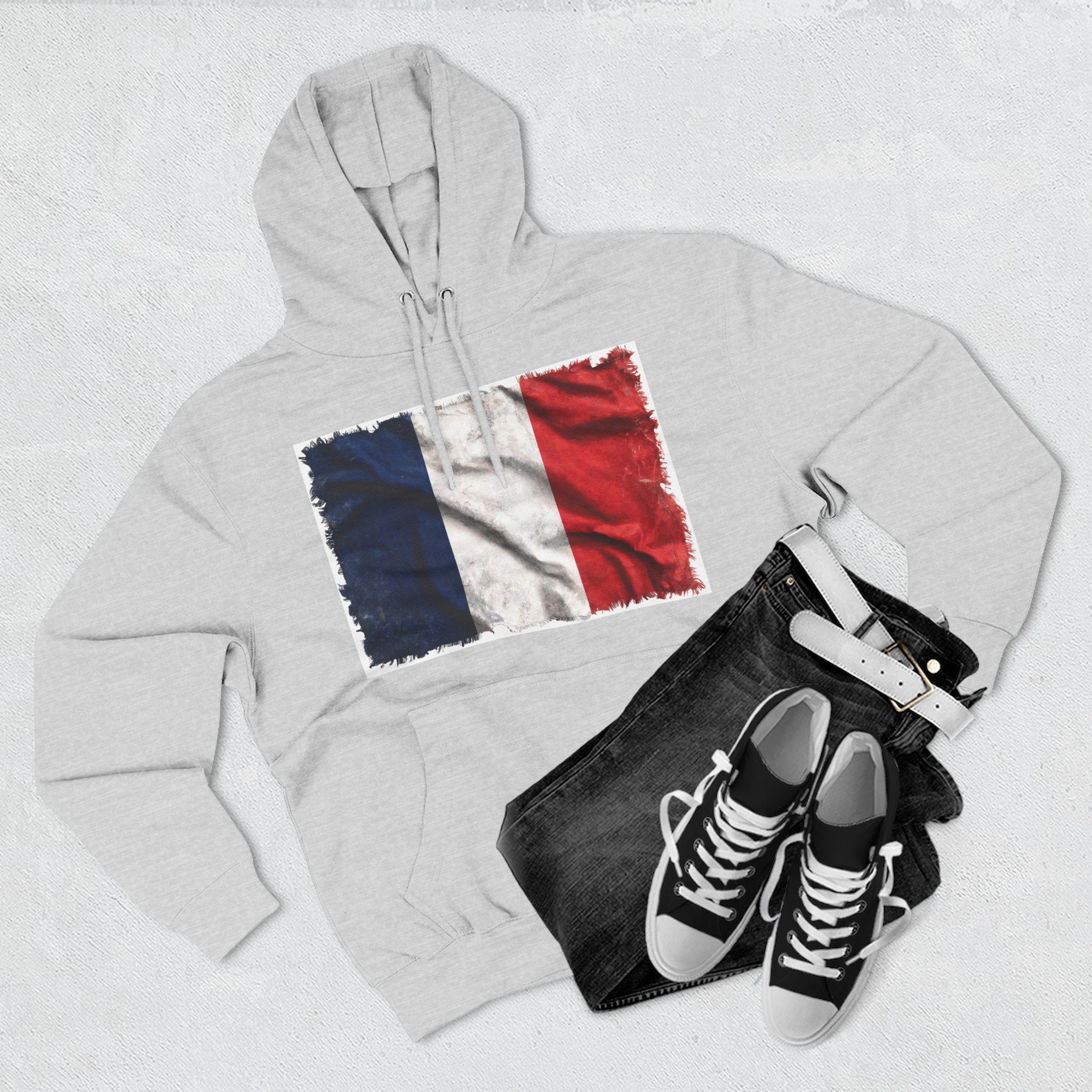 Distressed France Flag Pullover Hoodie | France Graphic Fleece Hoodie