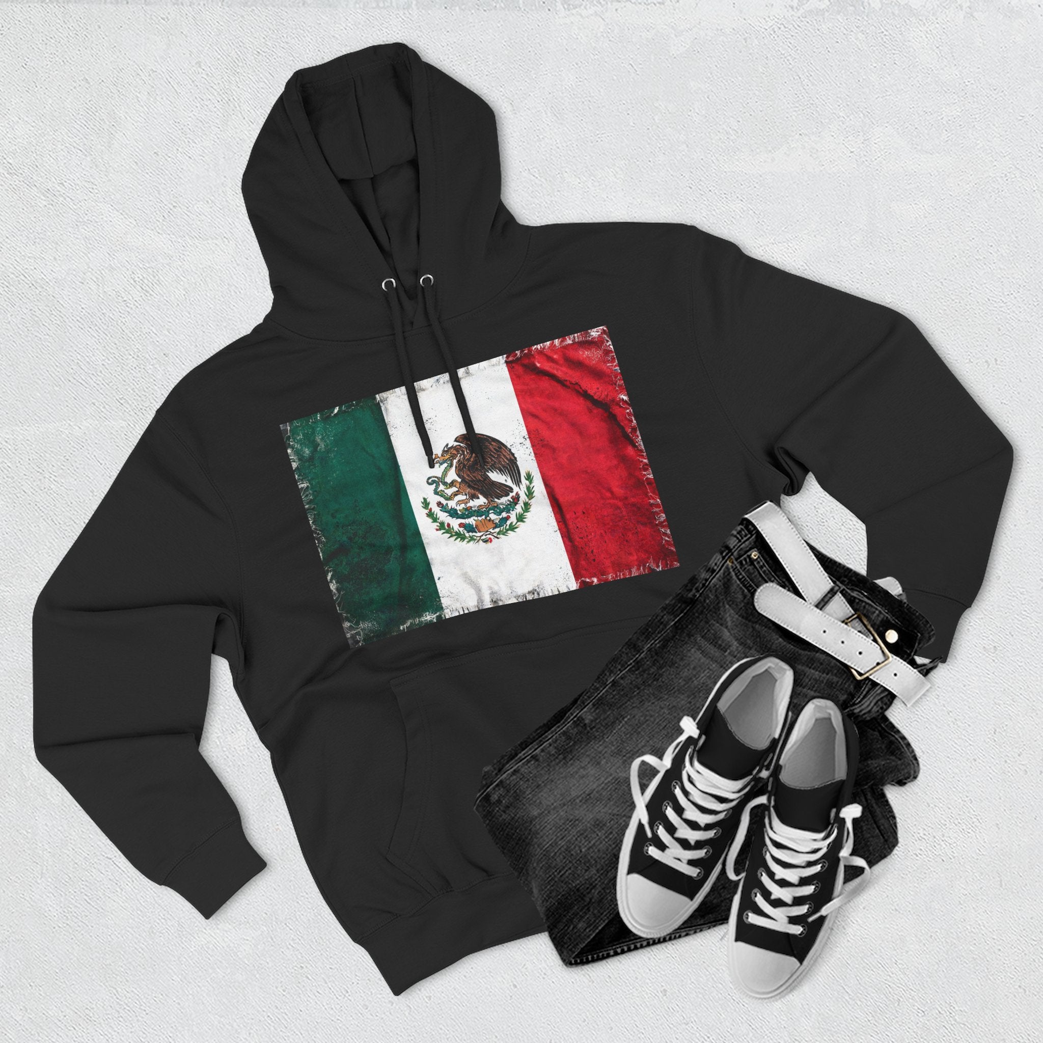Distressed Mexico Flag Pullover Hoodie | Mexico Graphic Fleece Hoodie