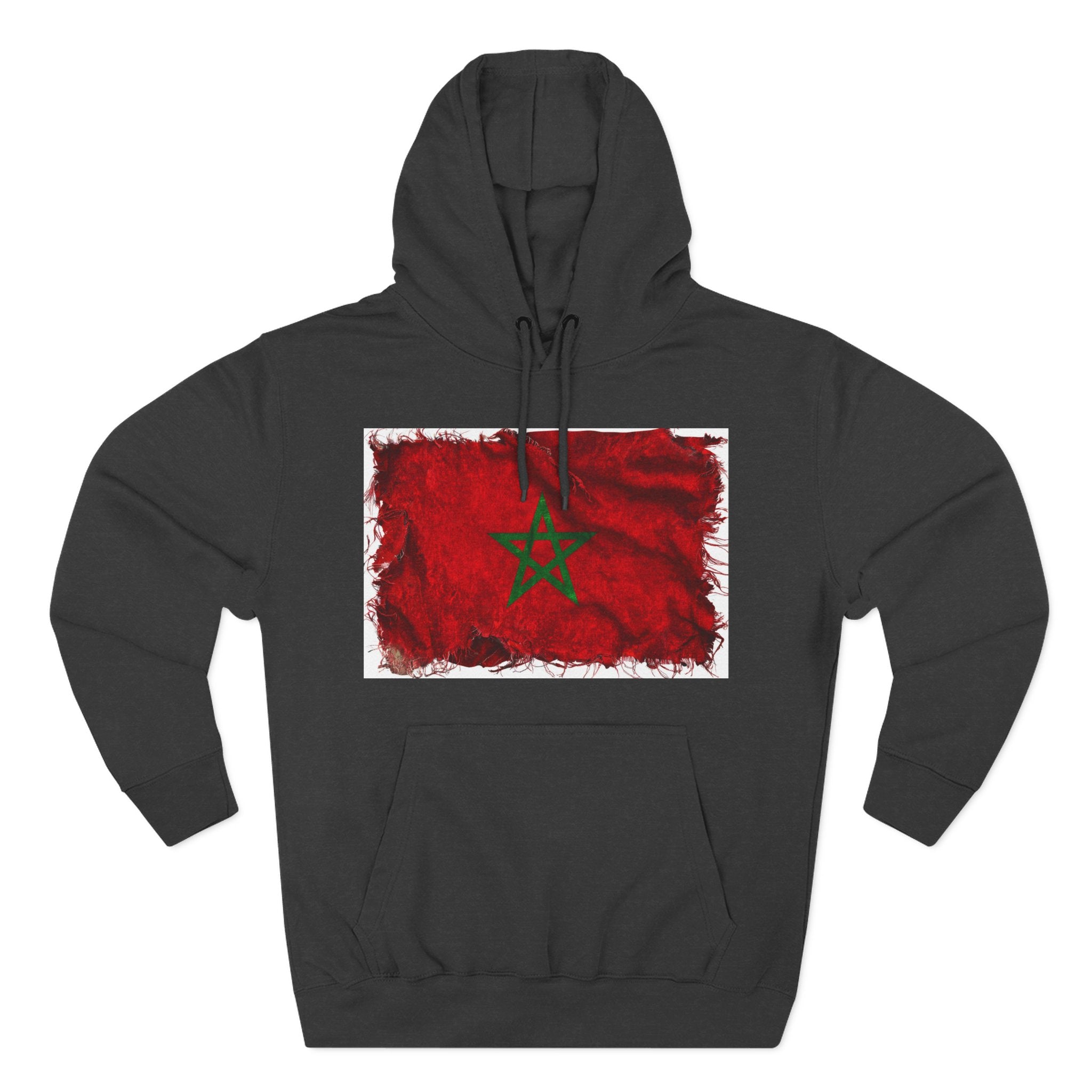 Distressed Morocco Flag Pullover Hoodie | Morocco Graphic Fleece Hoodie