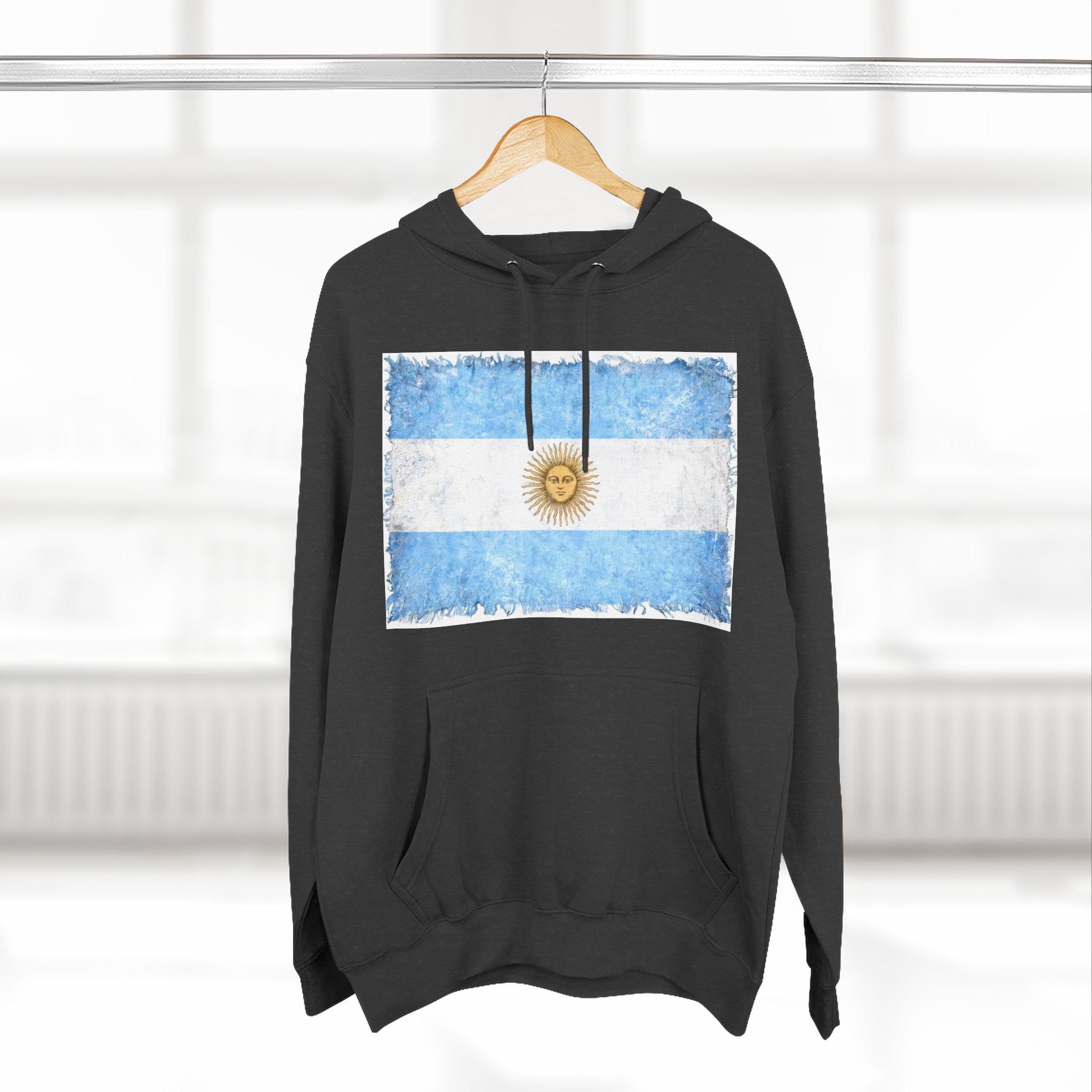 Distressed Argentina Flag Pullover Hoodie | Argentina Graphic Fleece Hoodie