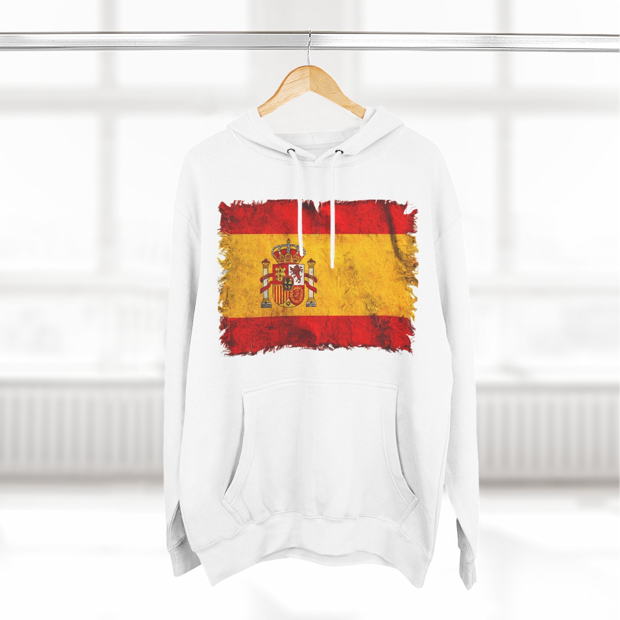 Distressed Spain Flag Pullover Hoodie | Spain Graphic Fleece Hoodie