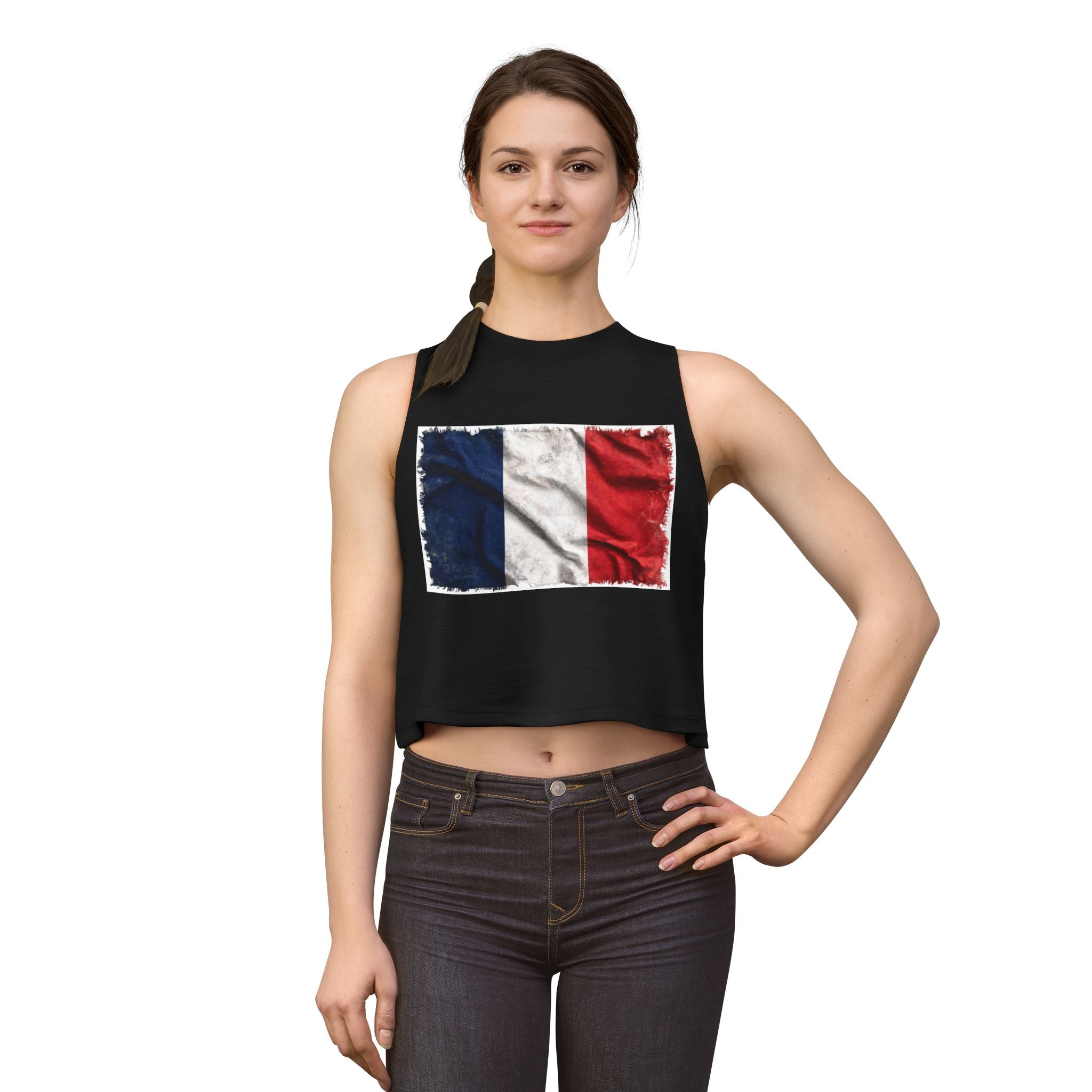 Distressed French Flag Crop Top | France Tricolor Tank
