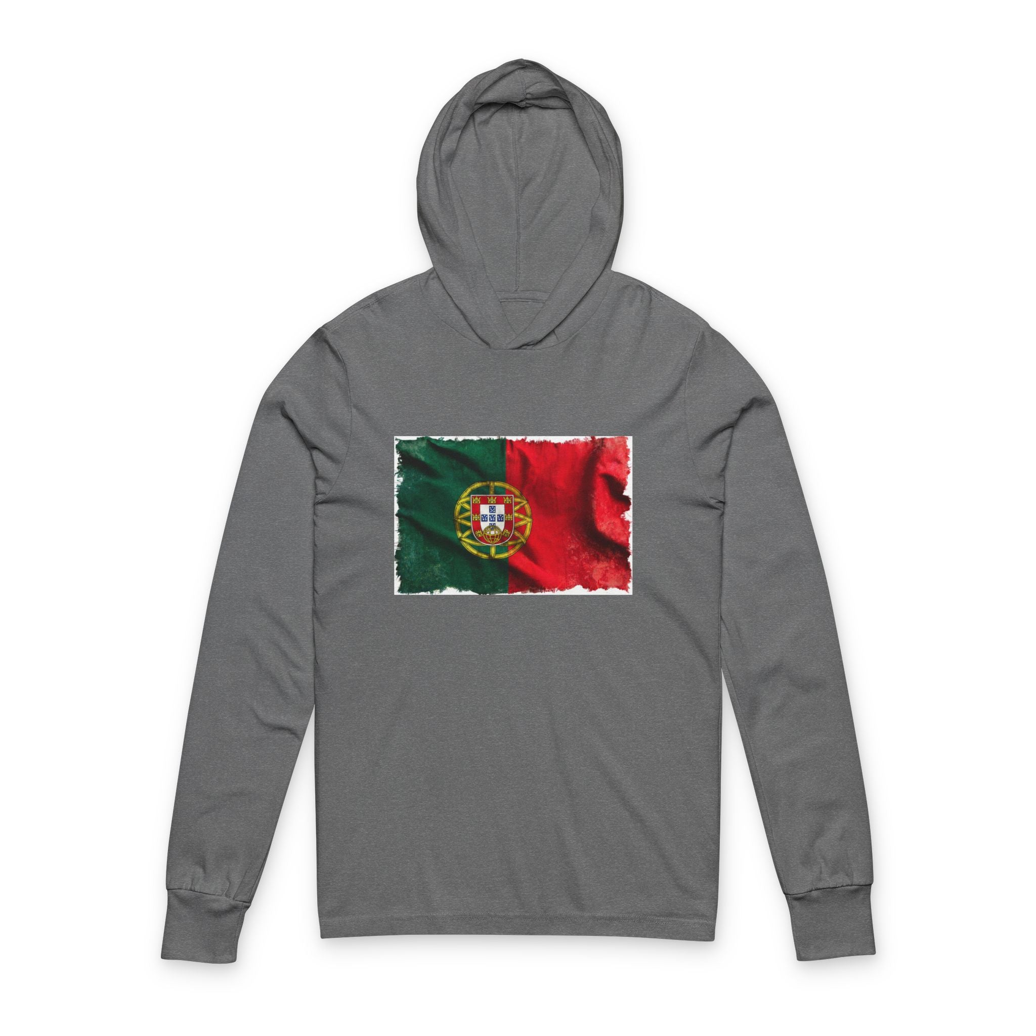 Distressed Portugal Flag Hooded Long Sleeve Tee | Portugal Graphic Sleeve Hoodie
