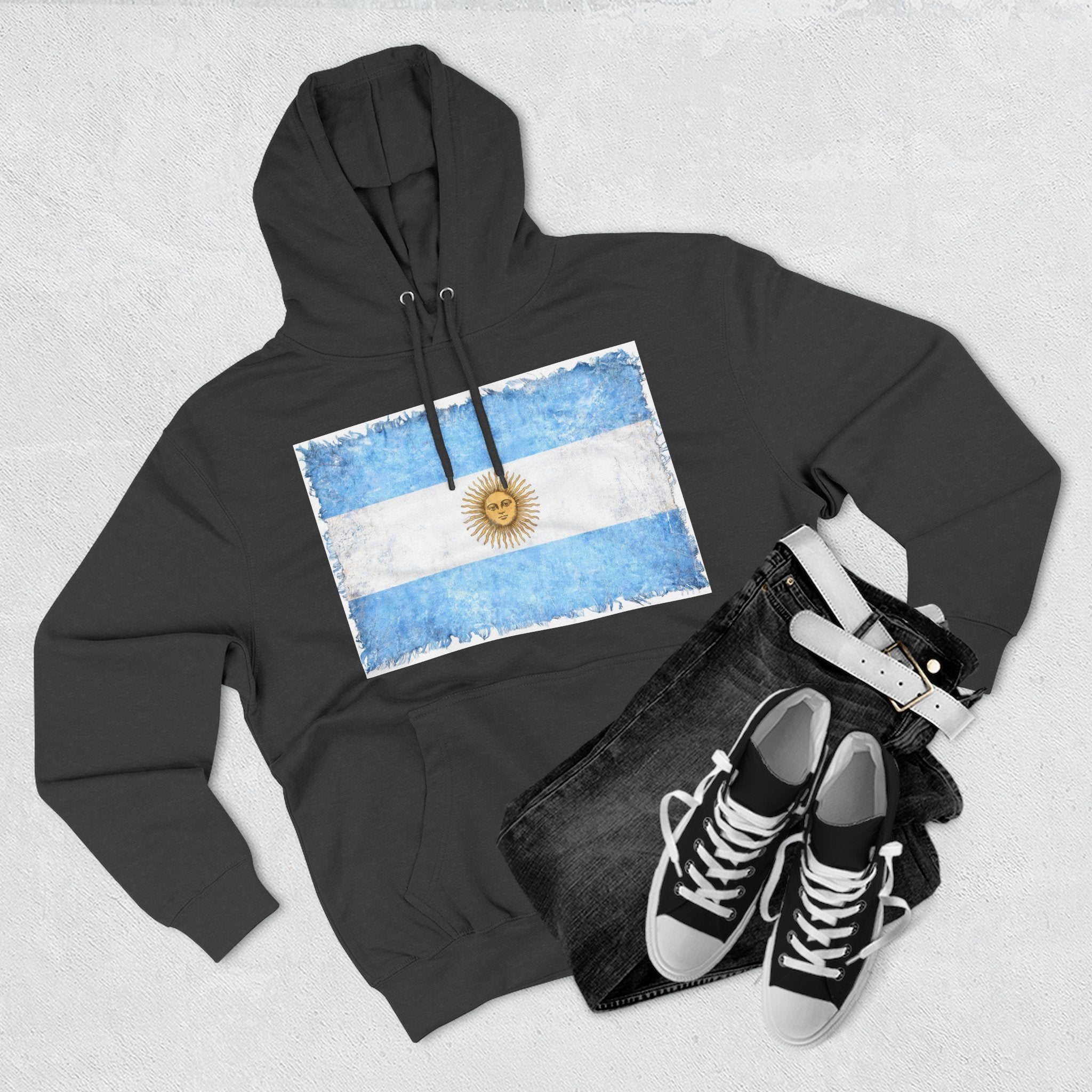 Distressed Argentina Flag Pullover Hoodie | Argentina Graphic Fleece Hoodie