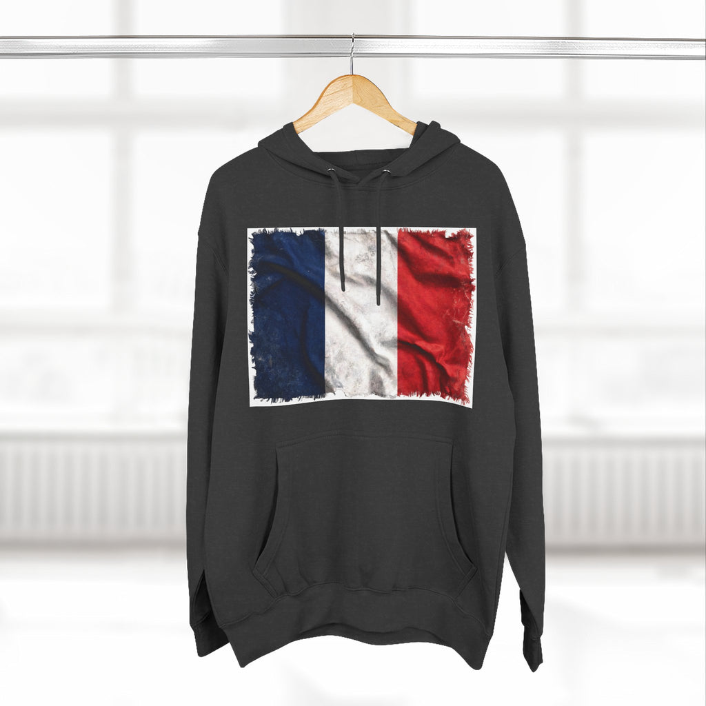 Distressed France Flag Pullover Hoodie | France Graphic Fleece Hoodie
