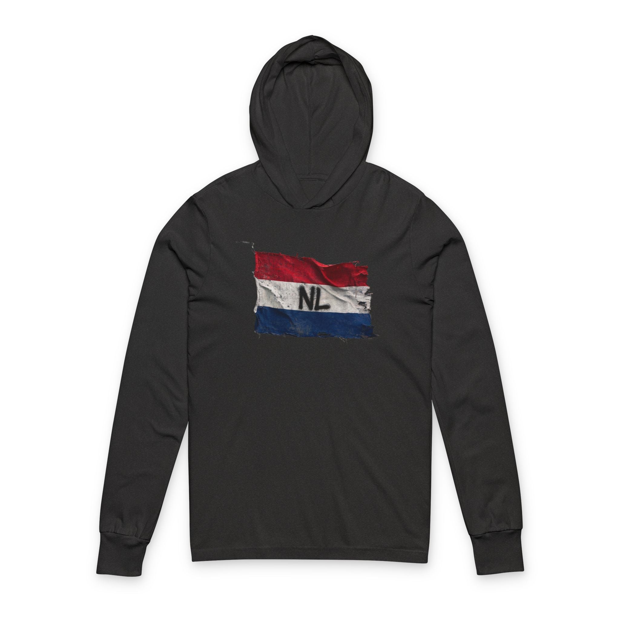 Distressed Netherlands Flag Hooded Long Sleeve Tee | Netherlands Graphic Sleeve Hoodie