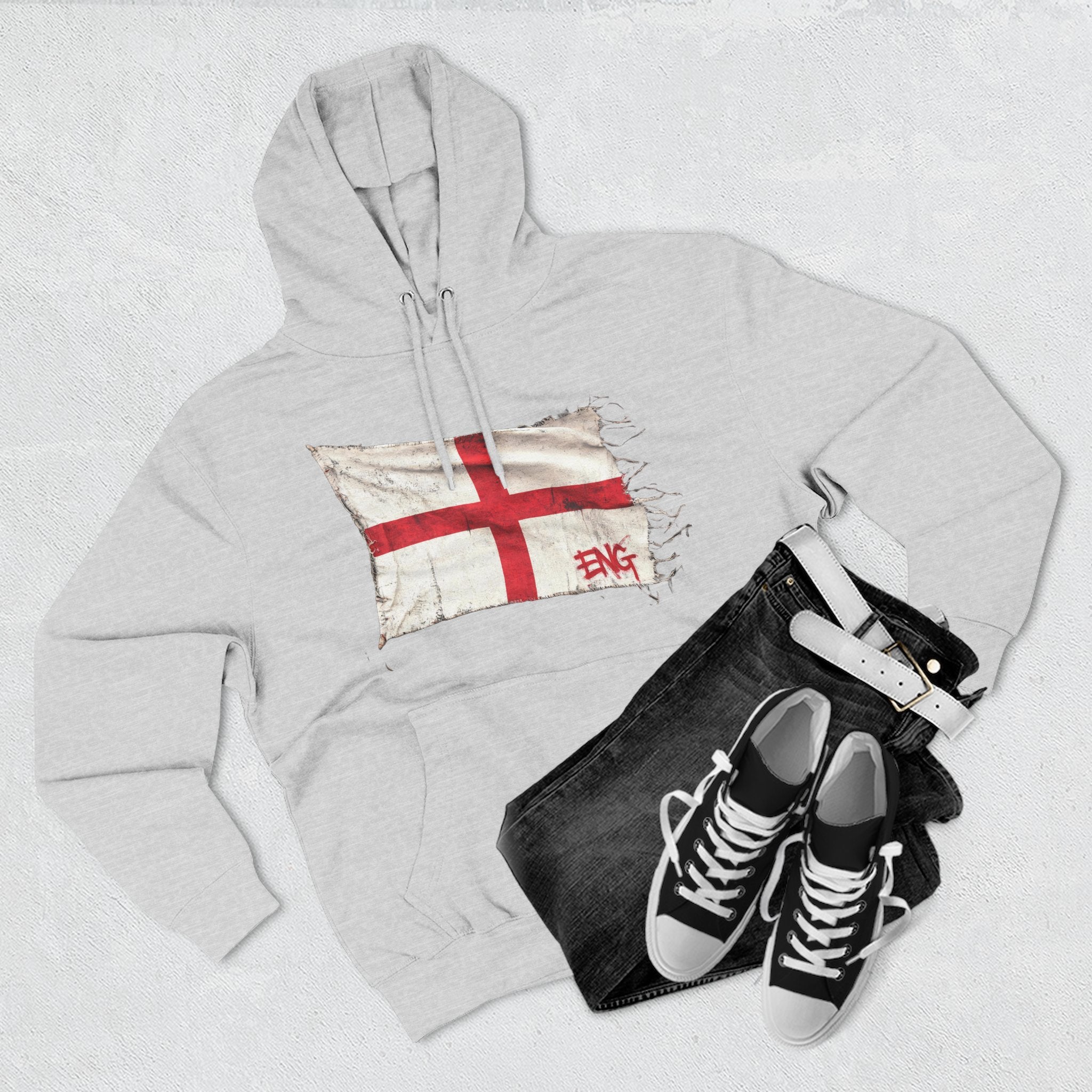 Distressed England Flag Pullover Hoodie | England Graphic Fleece Hoodie