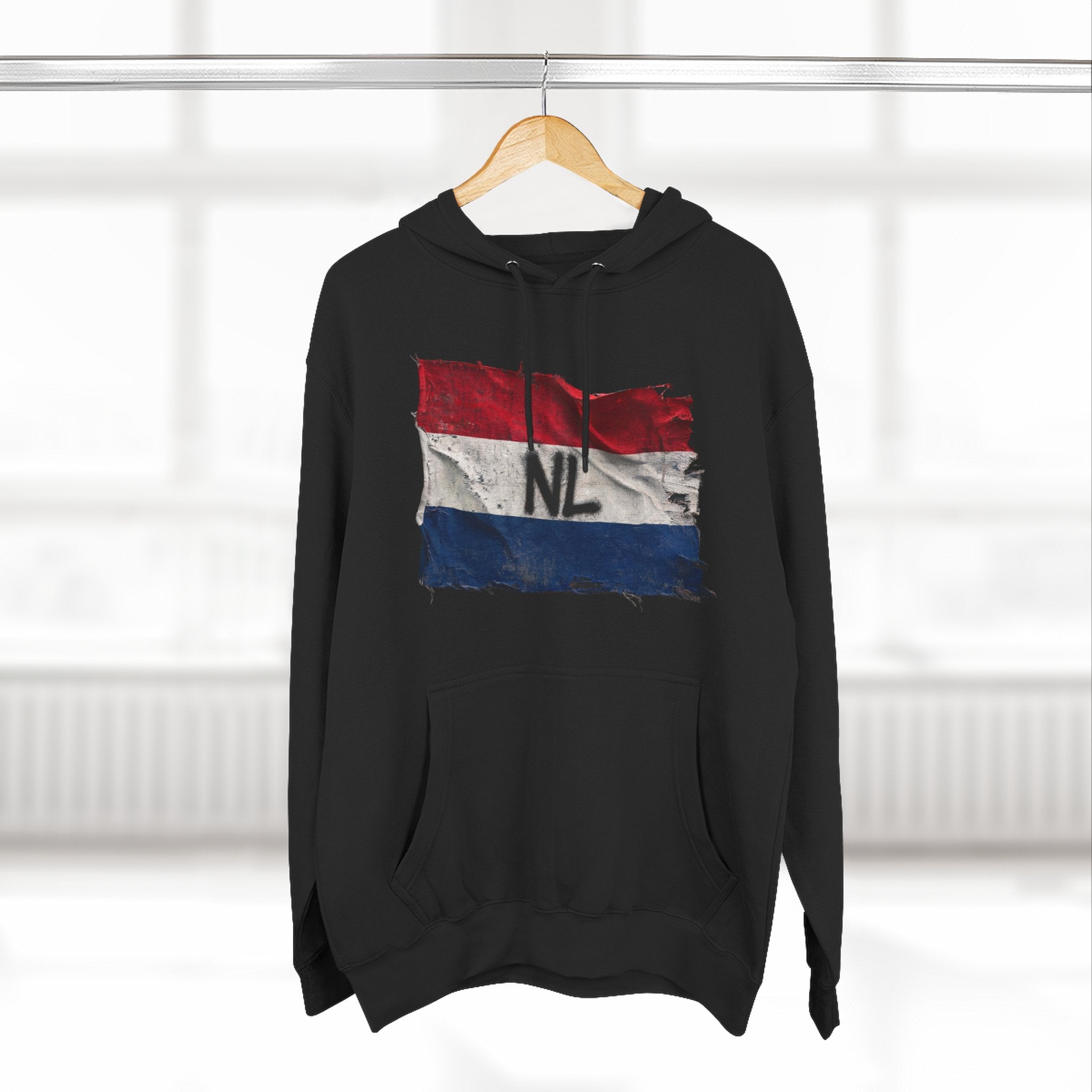 NL Flag Hoodie — Distressed Netherlands Tricolor Pullover