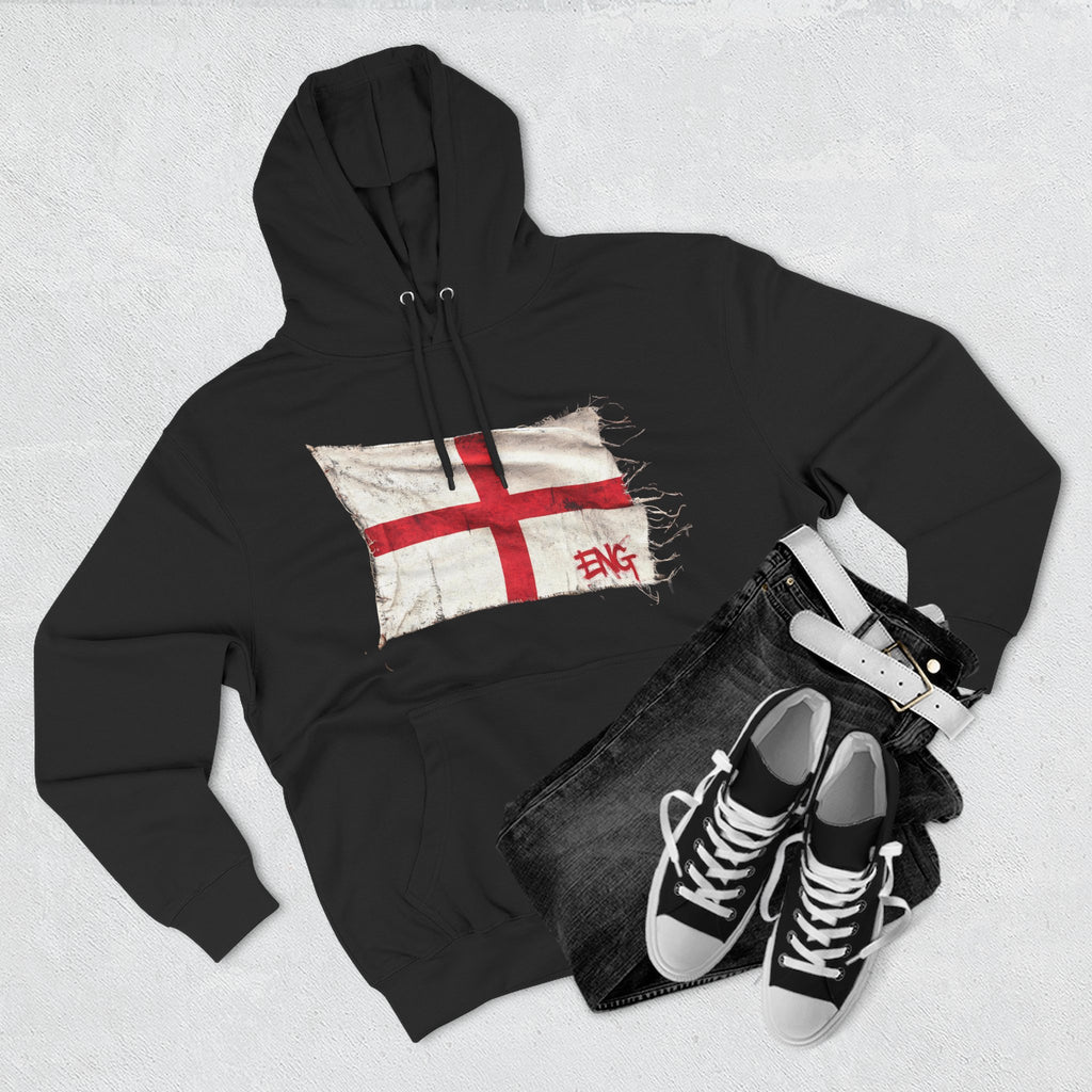 Distressed England Flag Pullover Hoodie | England Graphic Fleece Hoodie