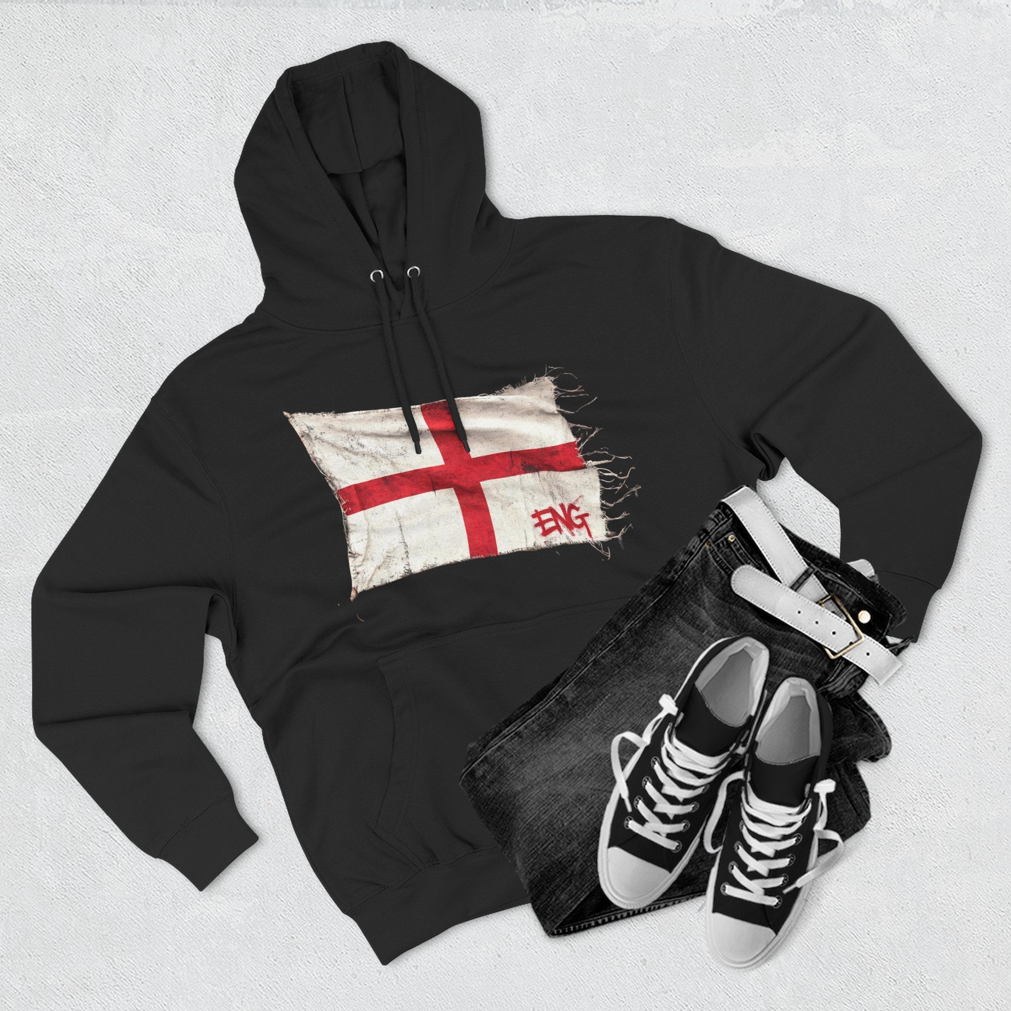 Distressed England Flag Pullover Hoodie | England Graphic Fleece Hoodie