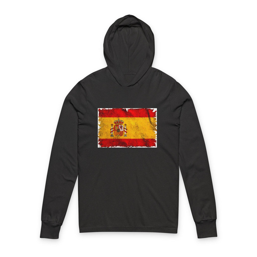 Distressed Spain Flag Hooded Long Sleeve Tee | Spain Graphic Sleeve Hoodie