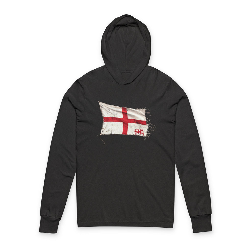 Distressed England Flag Hooded Long Sleeve Tee | England Graphic Sleeve Hoodie