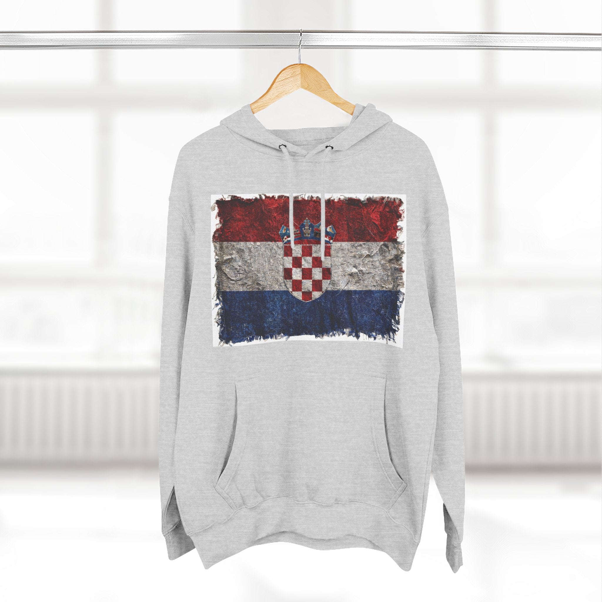 Distressed Croatia Flag Pullover Hoodie | Croatia Graphic Fleece Hoodie