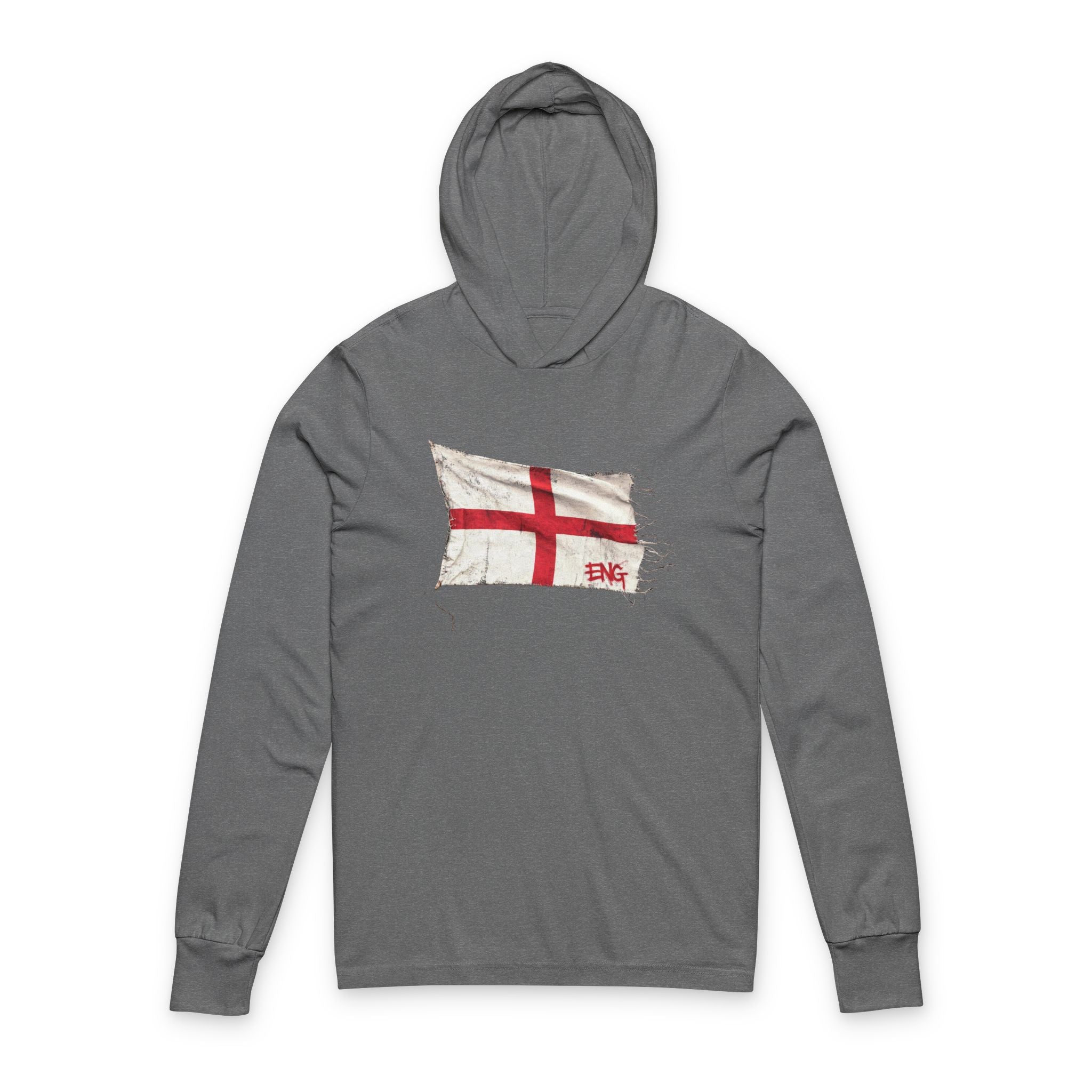 Distressed England Flag Hooded Long Sleeve Tee | England Graphic Sleeve Hoodie