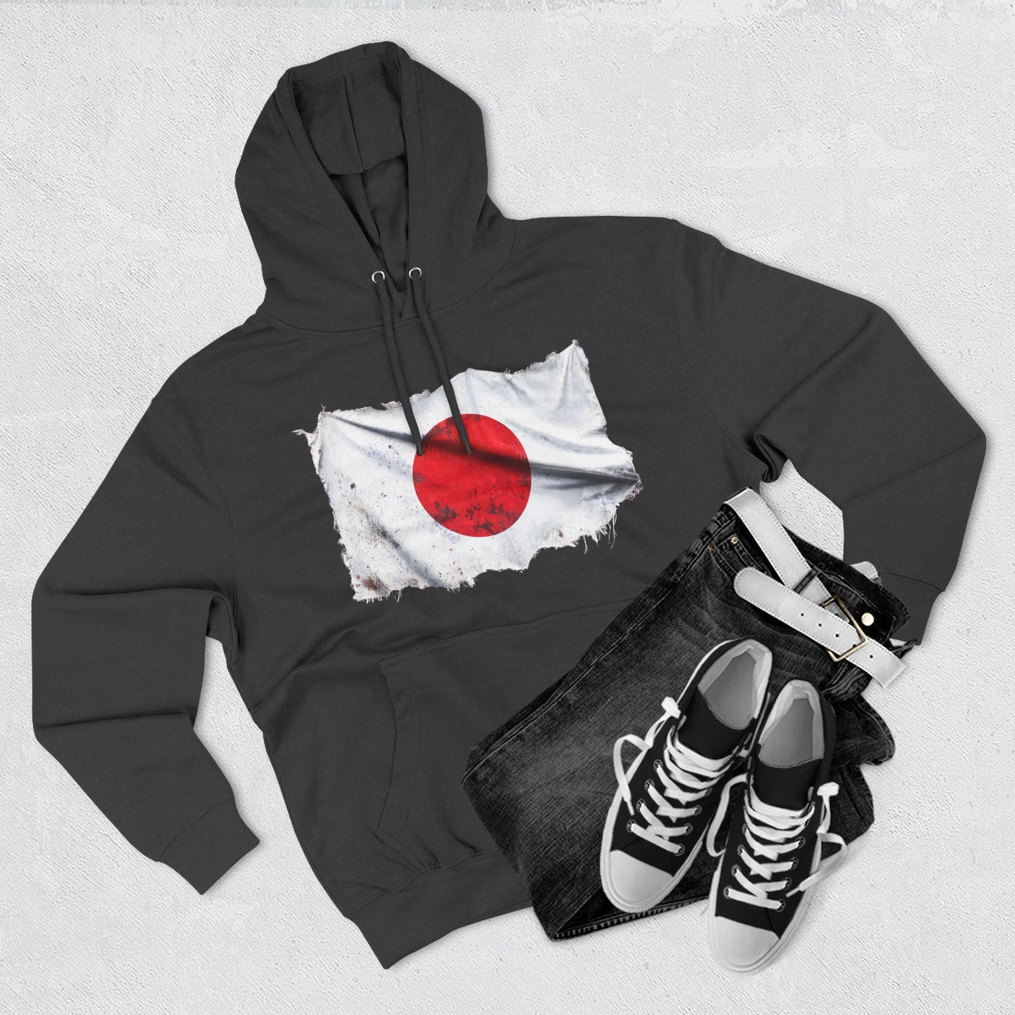 Distressed Japan Flag Pullover Hoodie | Japan Graphic Fleece Hoodie