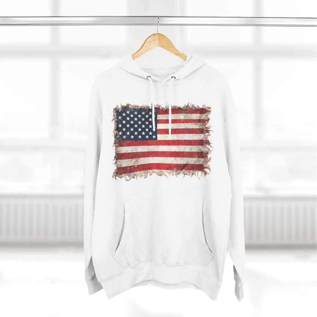 Distressed USA Flag Pullover Hoodie | USA American Flag Fleece Hoodie