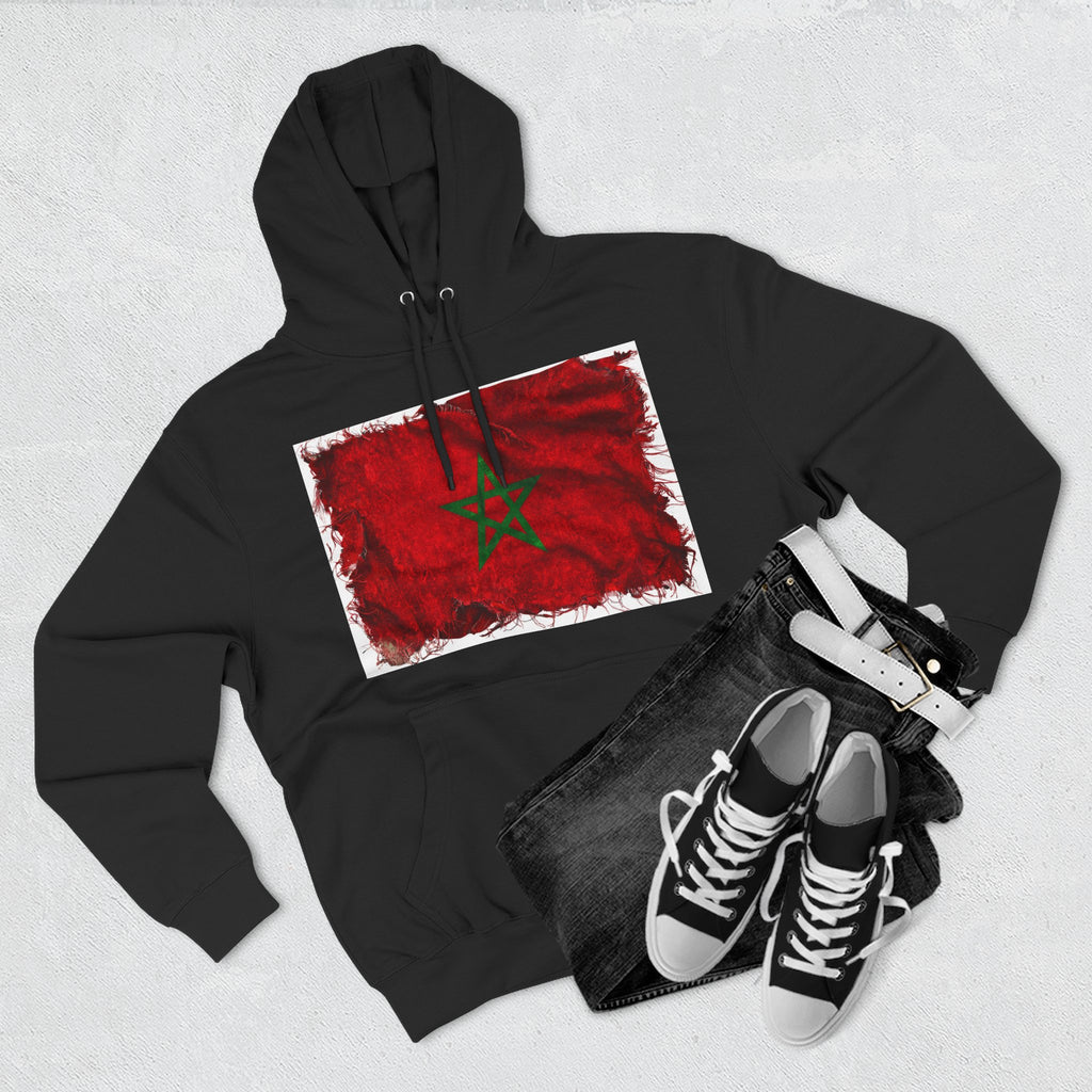Distressed Morocco Flag Pullover Hoodie | Morocco Graphic Fleece Hoodie