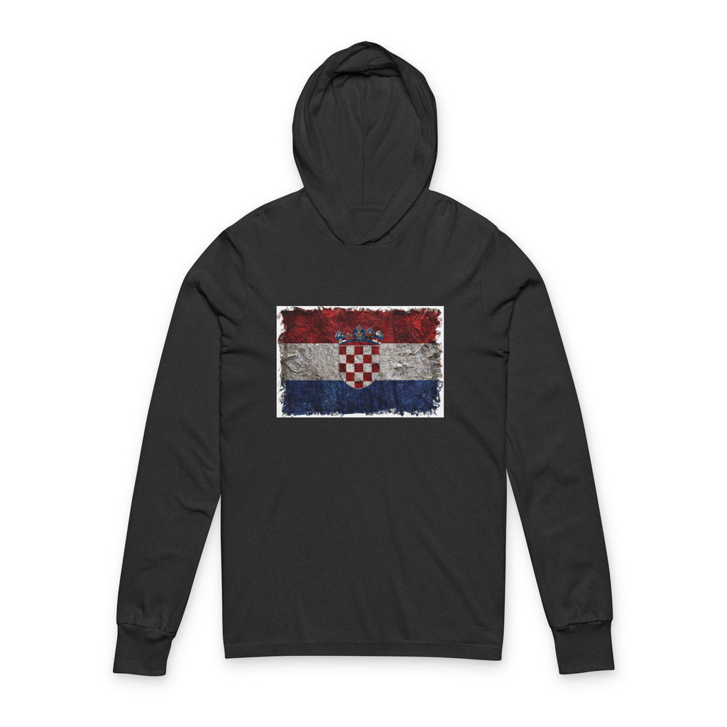 Distressed Croatia Flag Hooded Long Sleeve Tee | Croatia Graphic Sleeve Hoodie