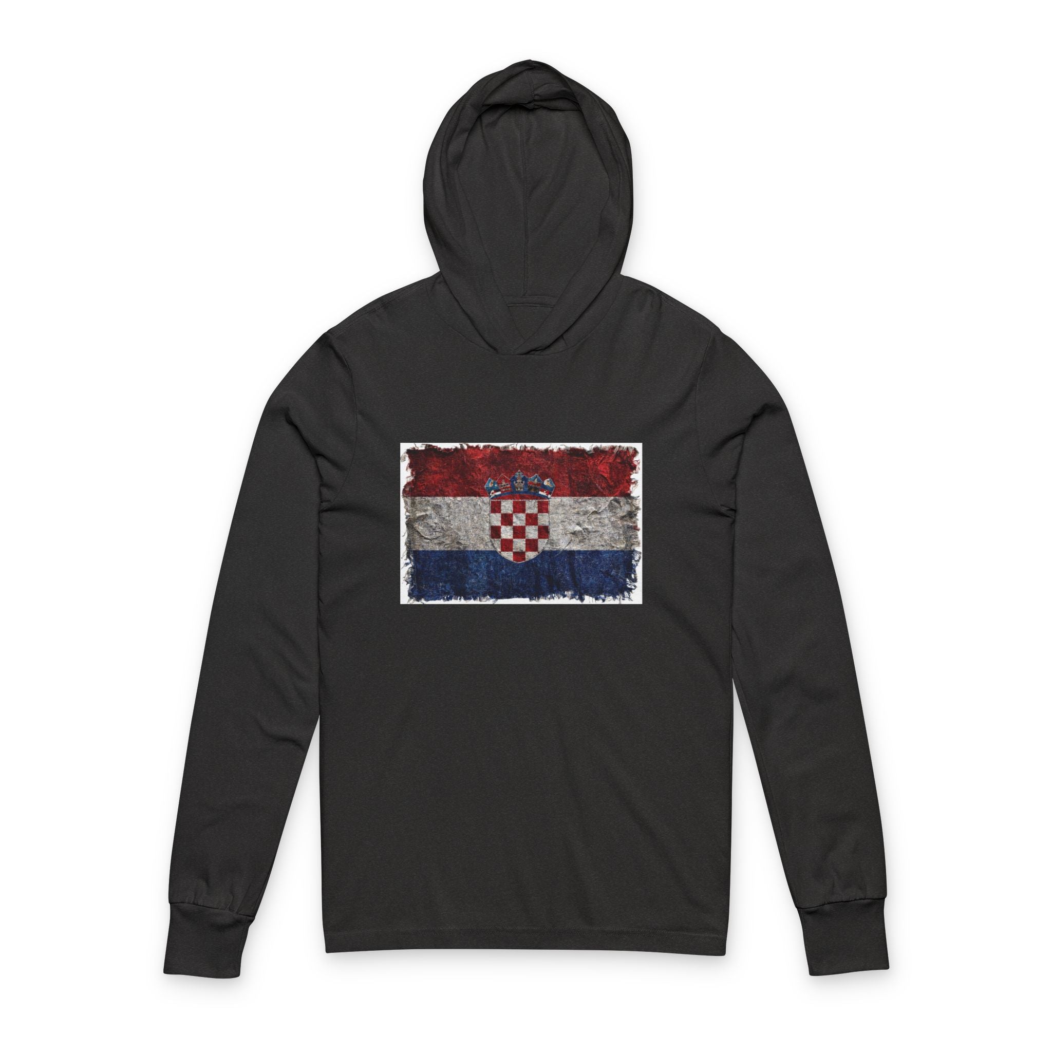 Distressed Croatia Flag Hooded Long Sleeve Tee | Croatia Graphic Sleeve Hoodie