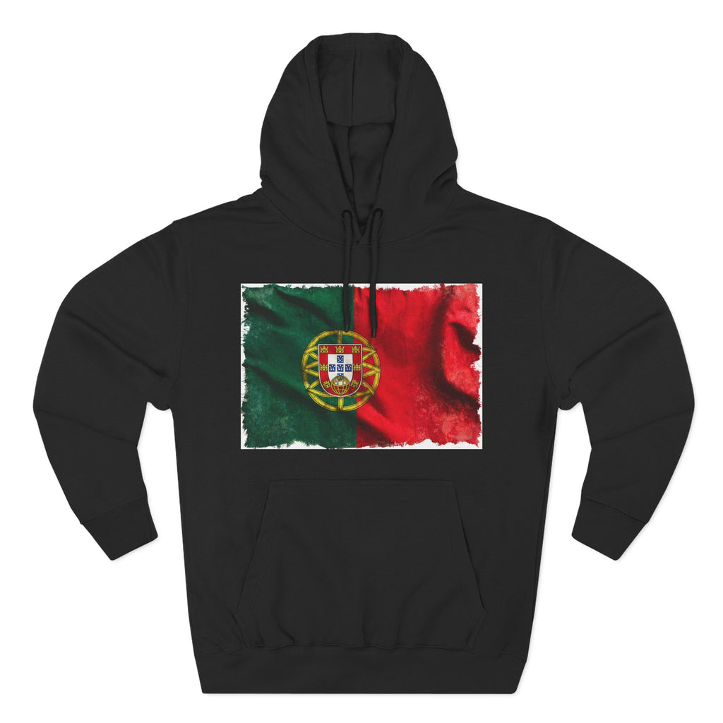 Distressed Portugal Flag Pullover Hoodie | Portugal Graphic Fleece Hoodie