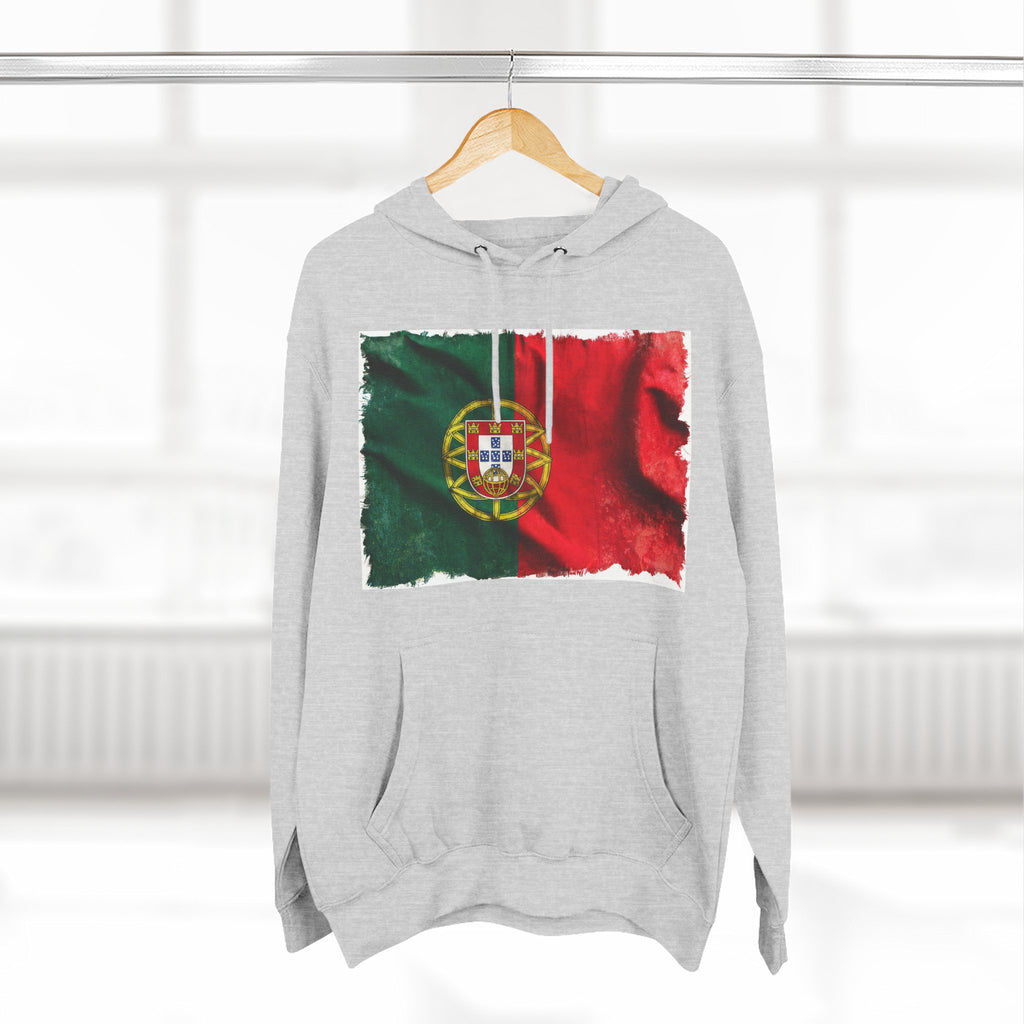 Distressed Portugal Flag Pullover Hoodie | Portugal Graphic Fleece Hoodie