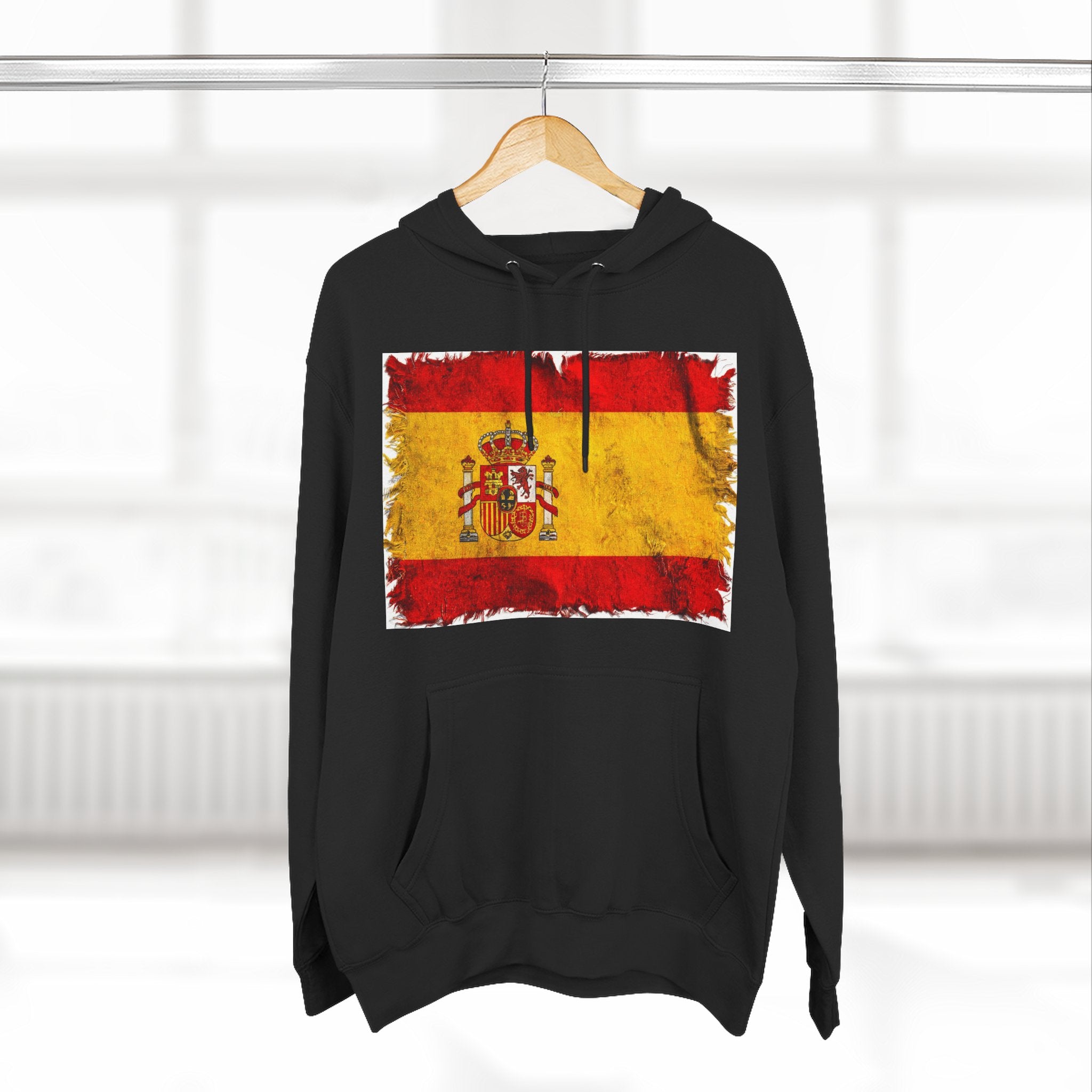 Distressed Spain Flag Pullover Hoodie | Spain Graphic Fleece Hoodie