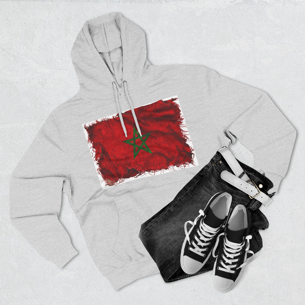Distressed Morocco Flag Pullover Hoodie | Morocco Graphic Fleece Hoodie