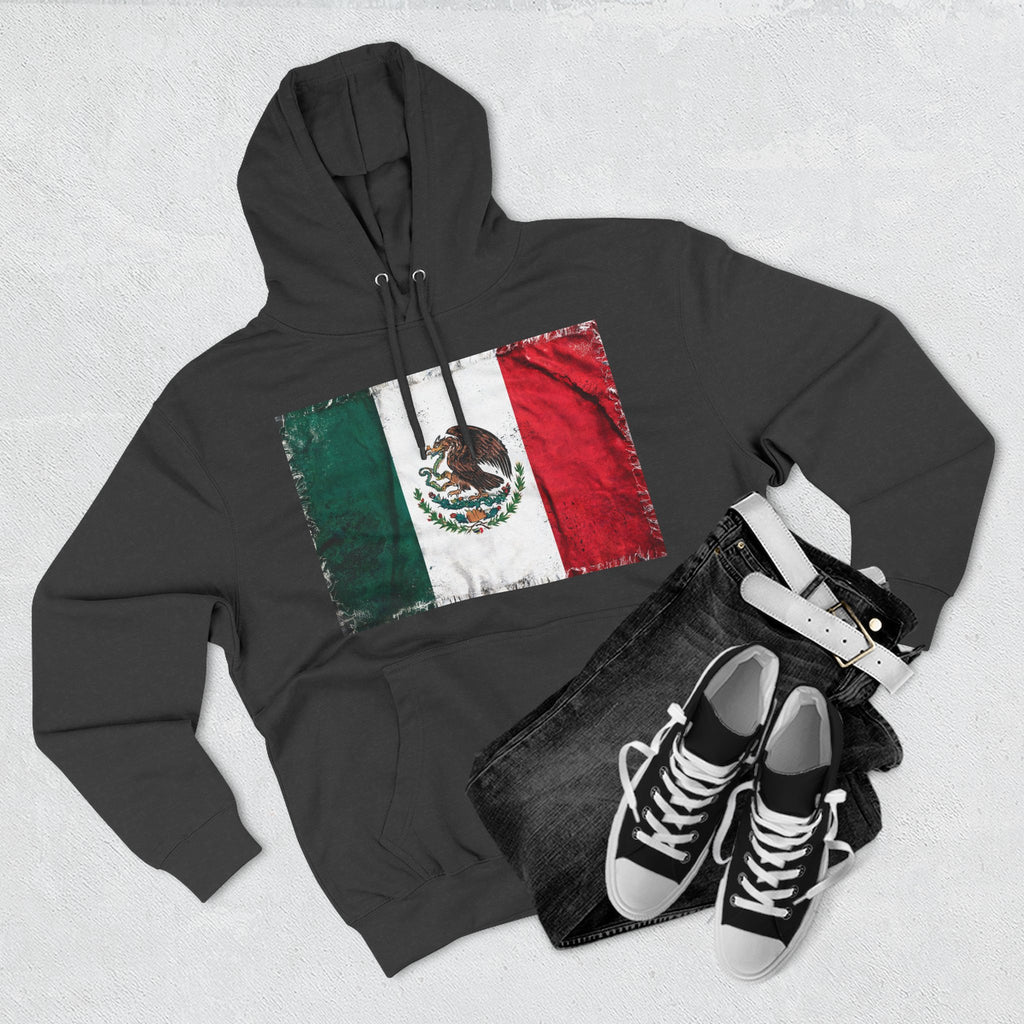 Distressed Mexico Flag Pullover Hoodie | Mexico Graphic Fleece Hoodie