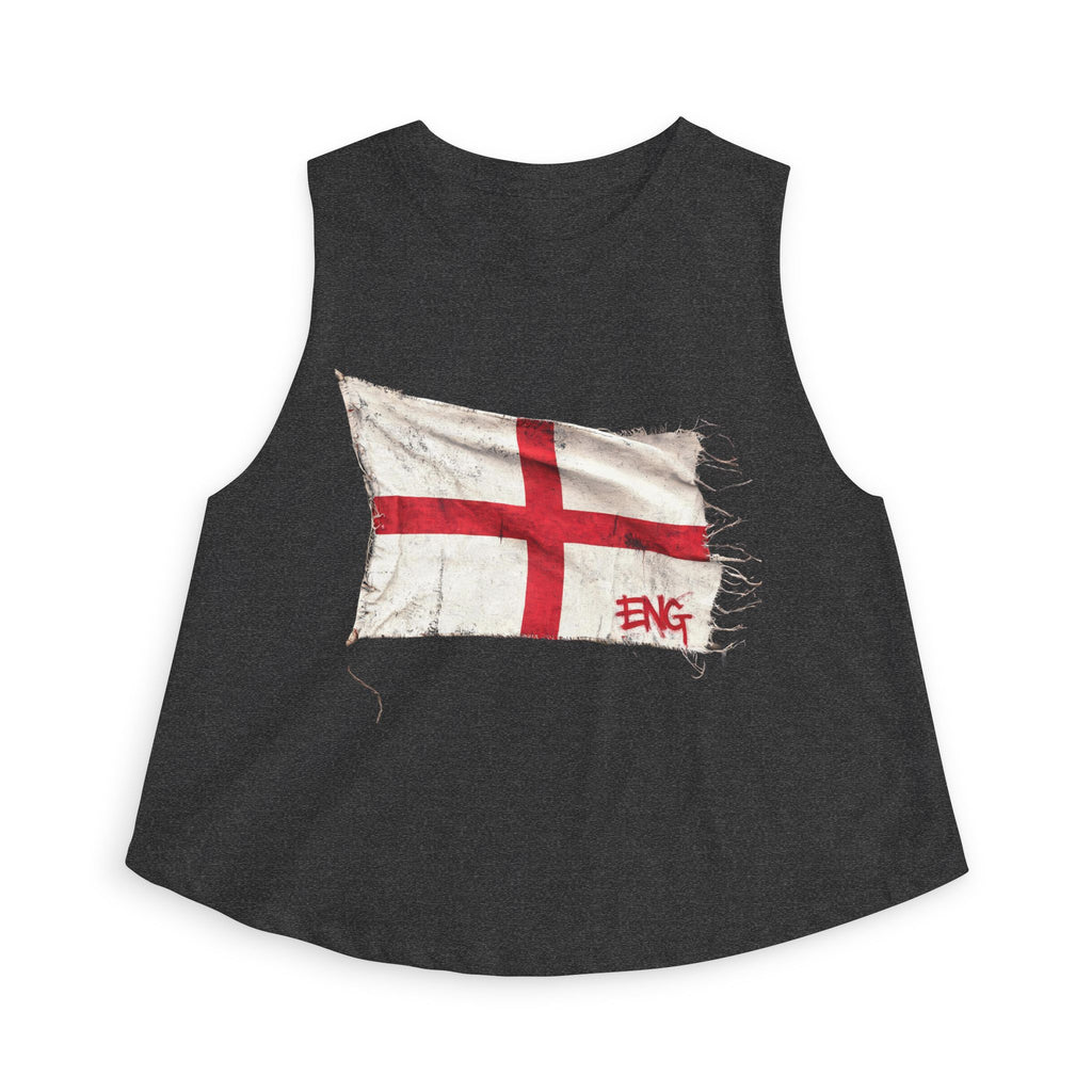 England Flag Crop Top — Distressed St. George Cross Graphic for Women