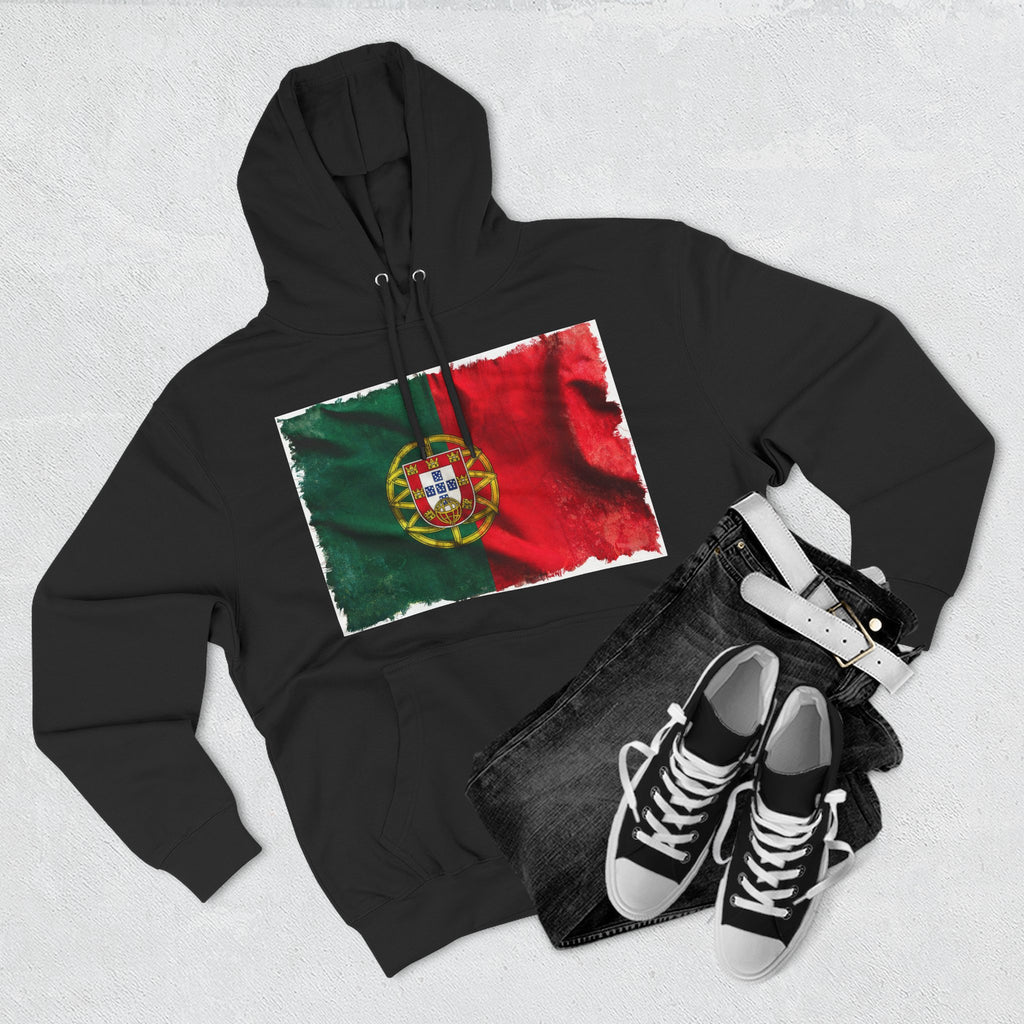 Distressed Portugal Flag Pullover Hoodie | Portugal Graphic Fleece Hoodie