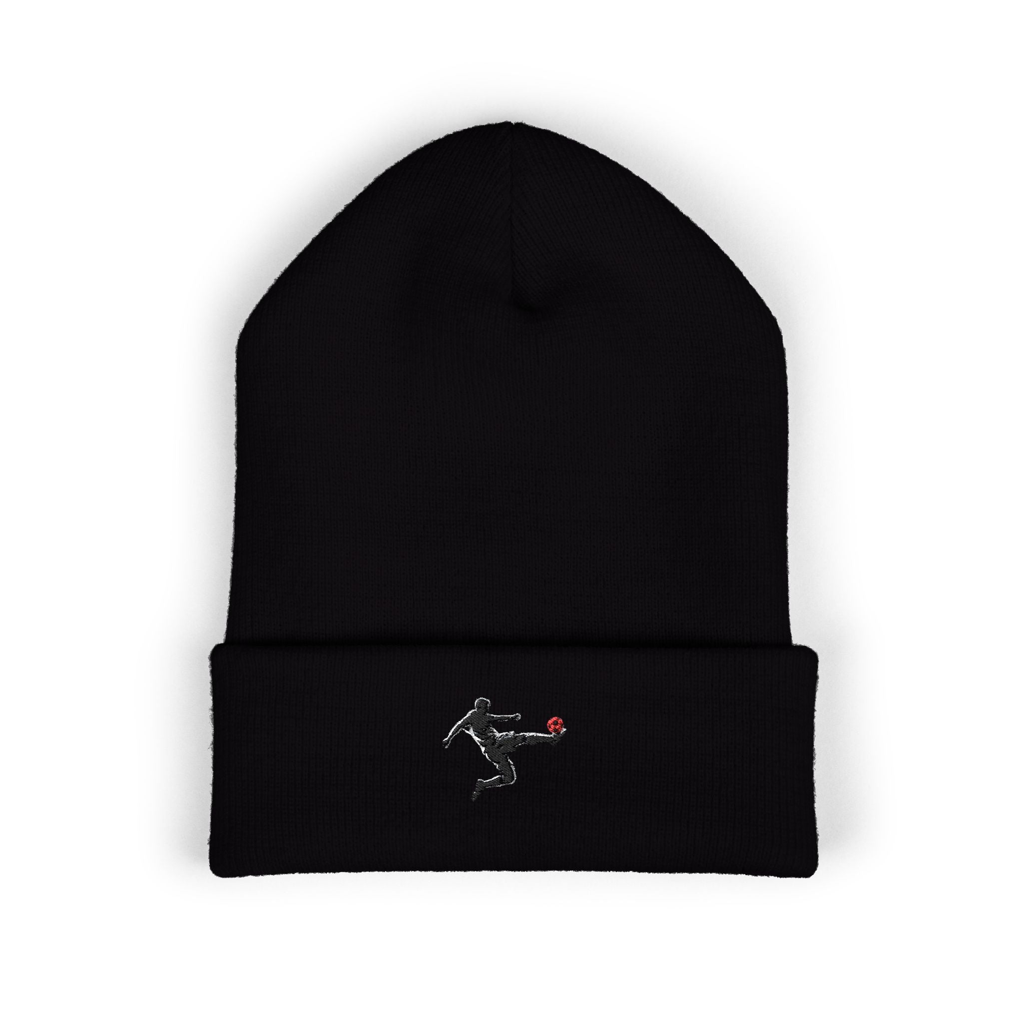 Embroidered Rose Knight Kick Beanie — Classic Cuffed Knit Hat