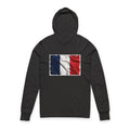 Distressed French Flag Hooded Long Sleeve Tee | France Tricolor Sleeve Hoodie