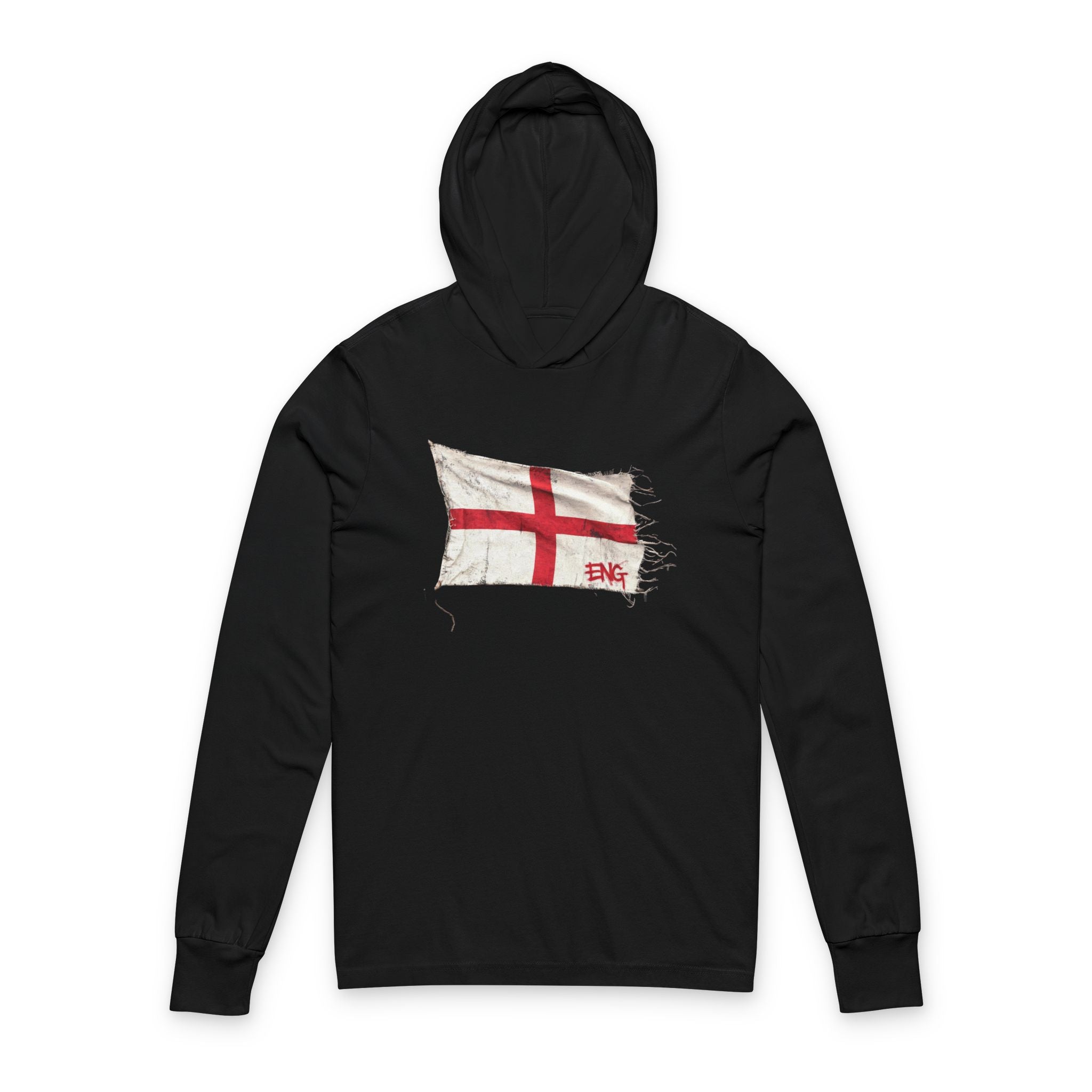 Distressed England Flag Hooded Long Sleeve Tee | England Graphic Sleeve Hoodie
