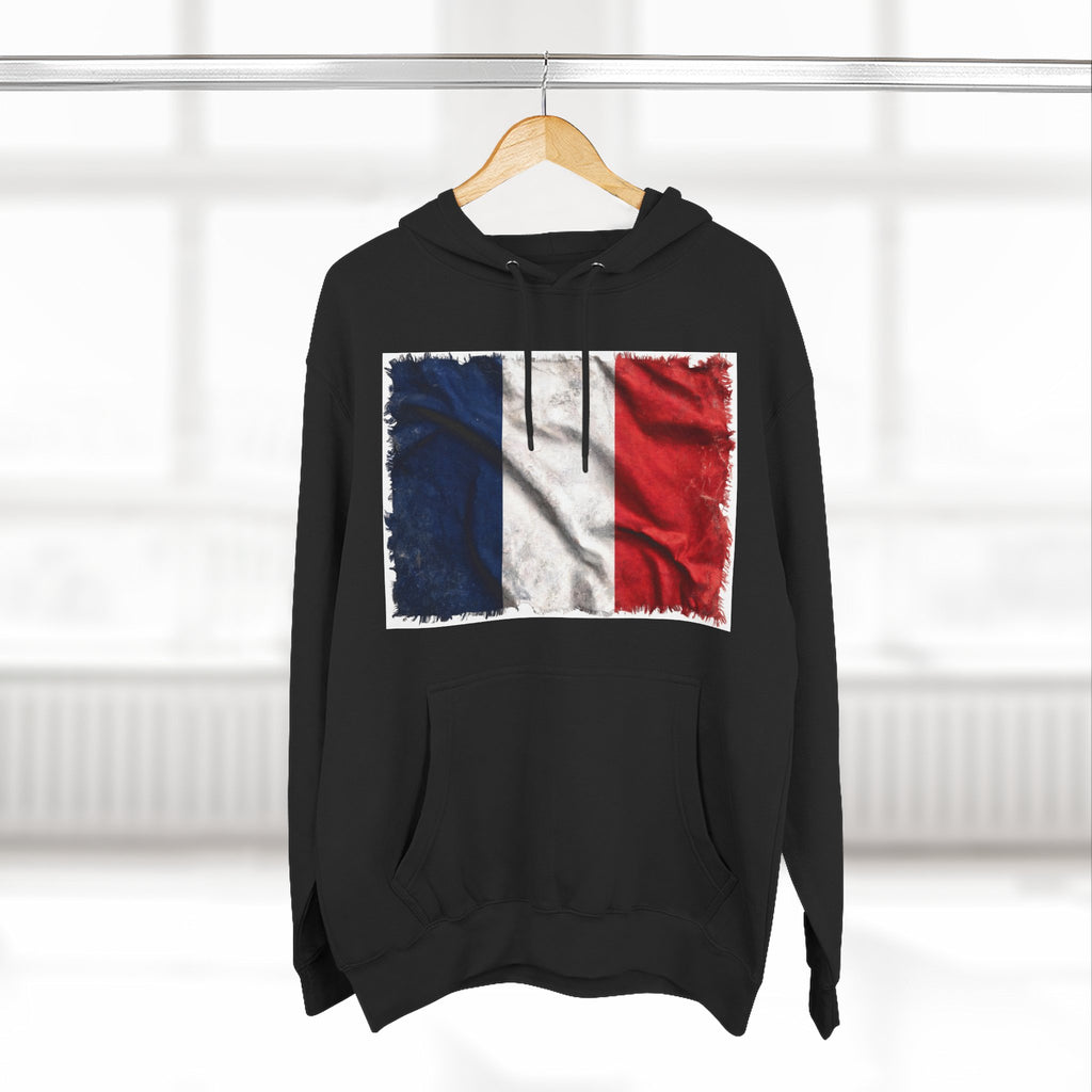 Distressed France Flag Pullover Hoodie | France Graphic Fleece Hoodie