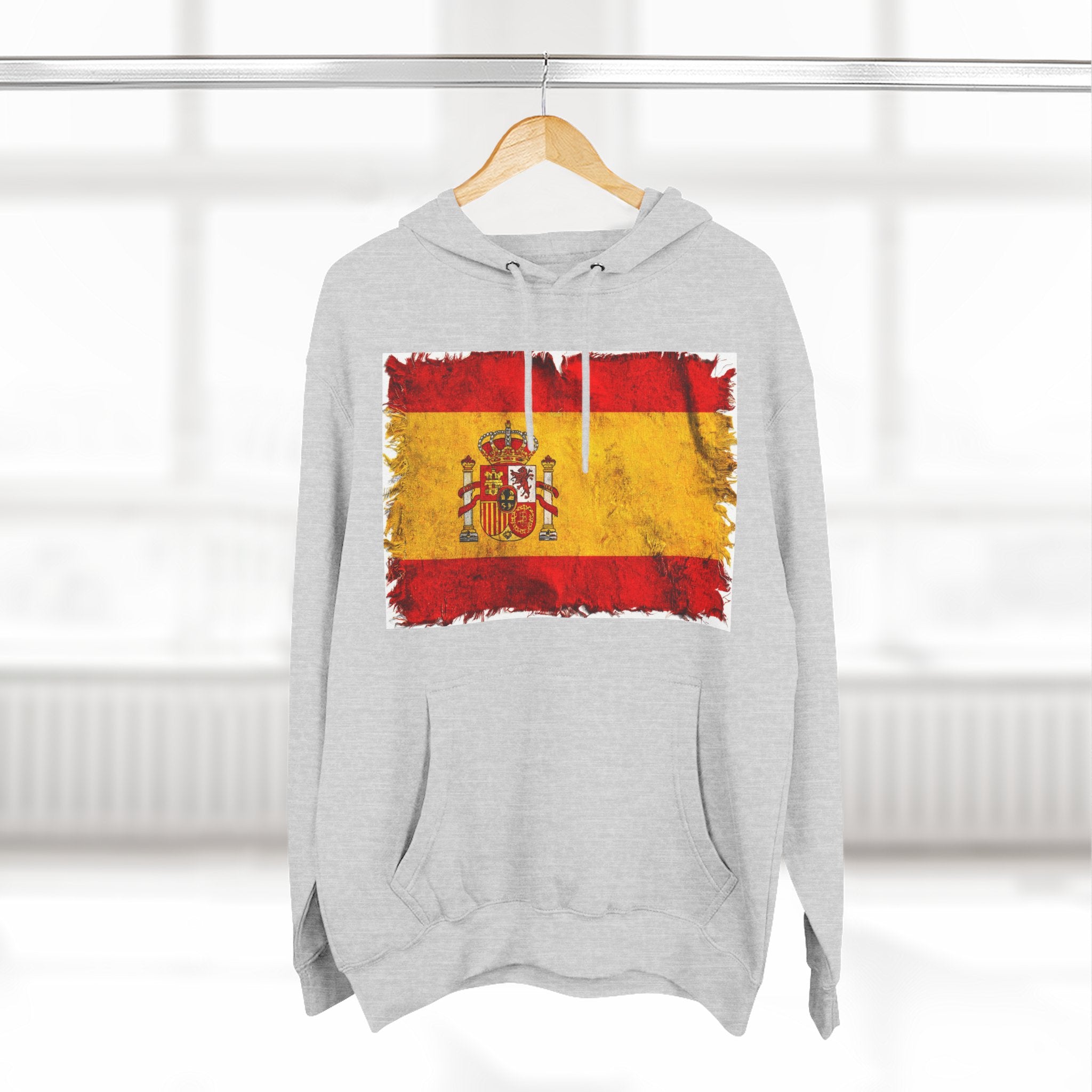 Distressed Spain Flag Pullover Hoodie | Spain Graphic Fleece Hoodie