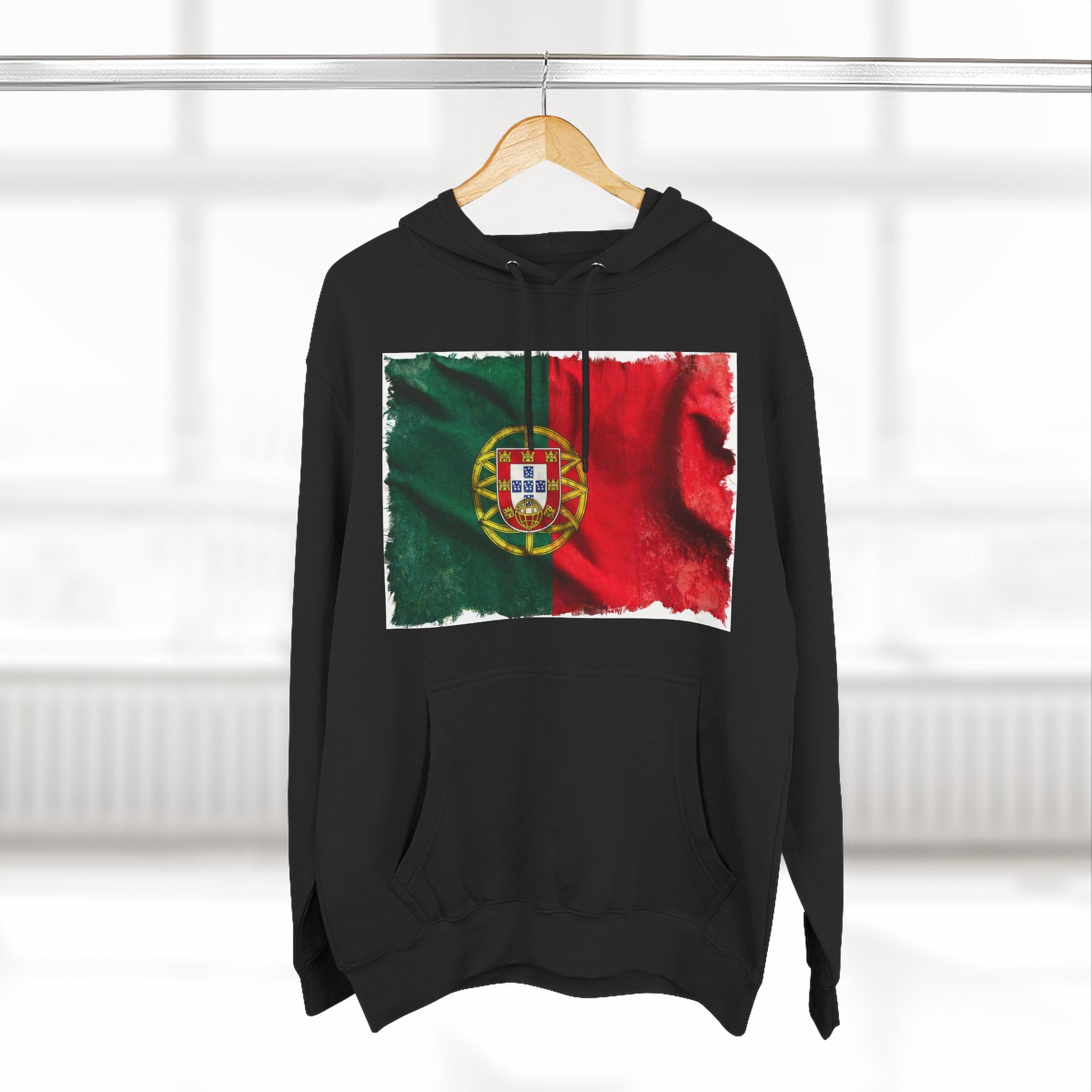 Distressed Portugal Flag Pullover Hoodie | Portugal Graphic Fleece Hoodie