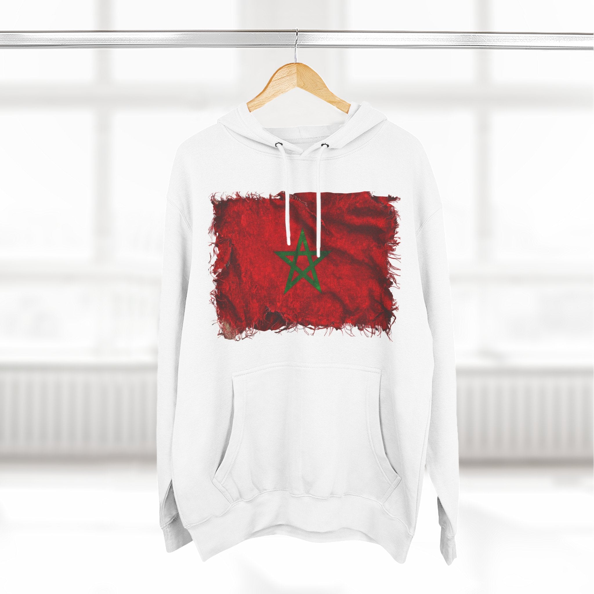 Distressed Morocco Flag Pullover Hoodie | Morocco Graphic Fleece Hoodie