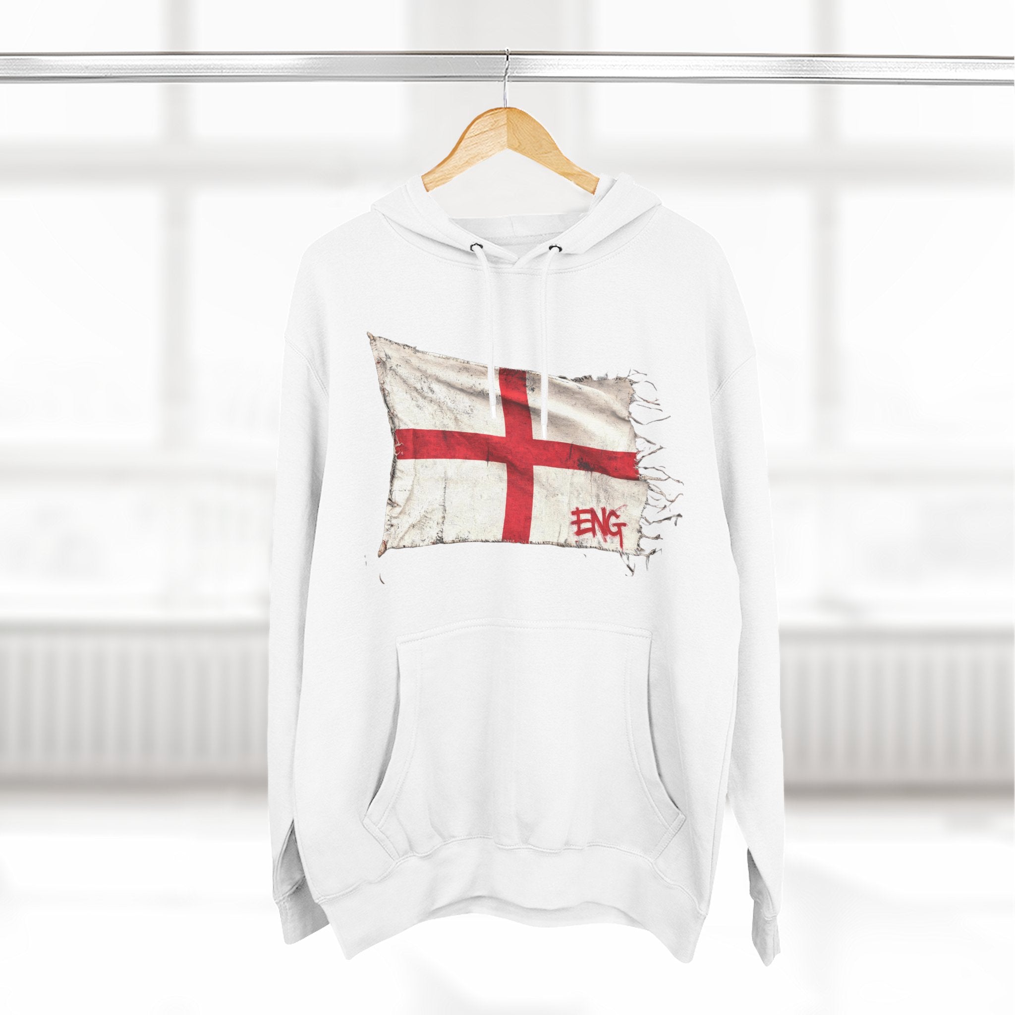 Distressed England Flag Pullover Hoodie | England Graphic Fleece Hoodie