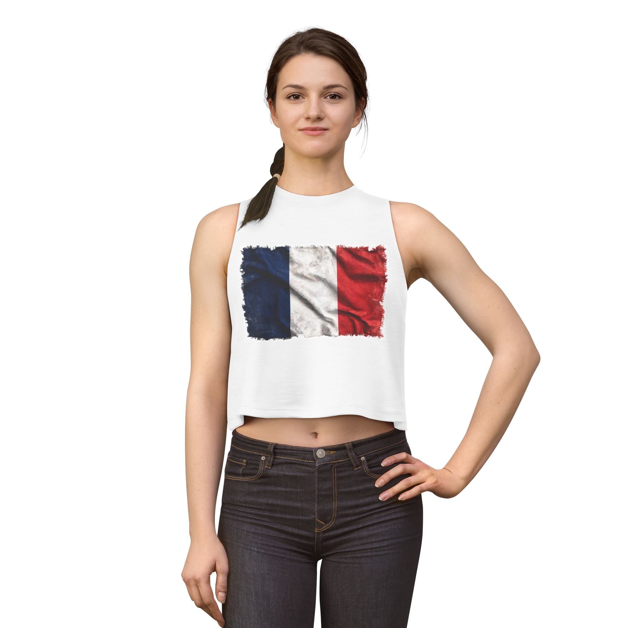 Distressed French Flag Crop Top | France Tricolor Tank
