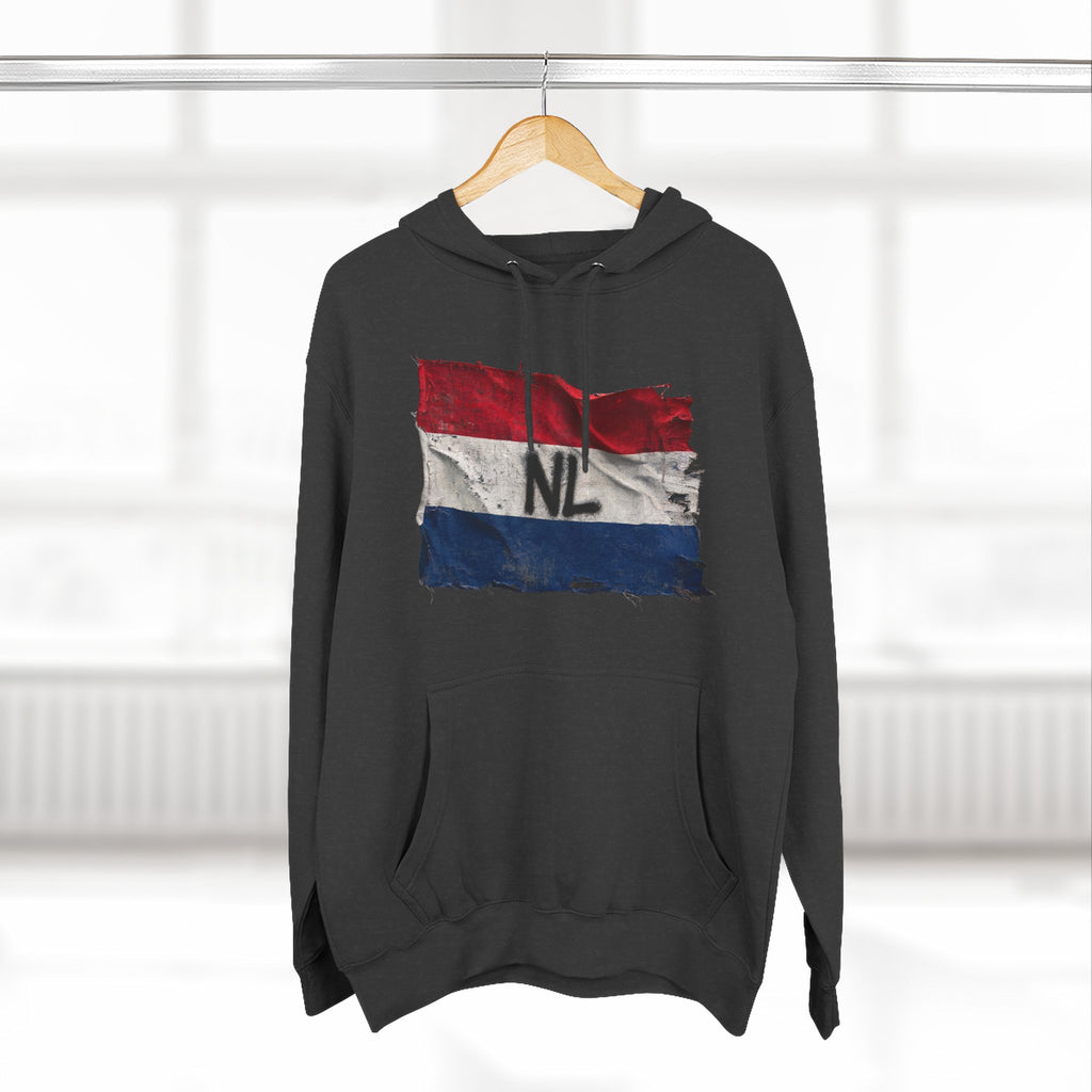 NL Flag Hoodie — Distressed Netherlands Tricolor Pullover