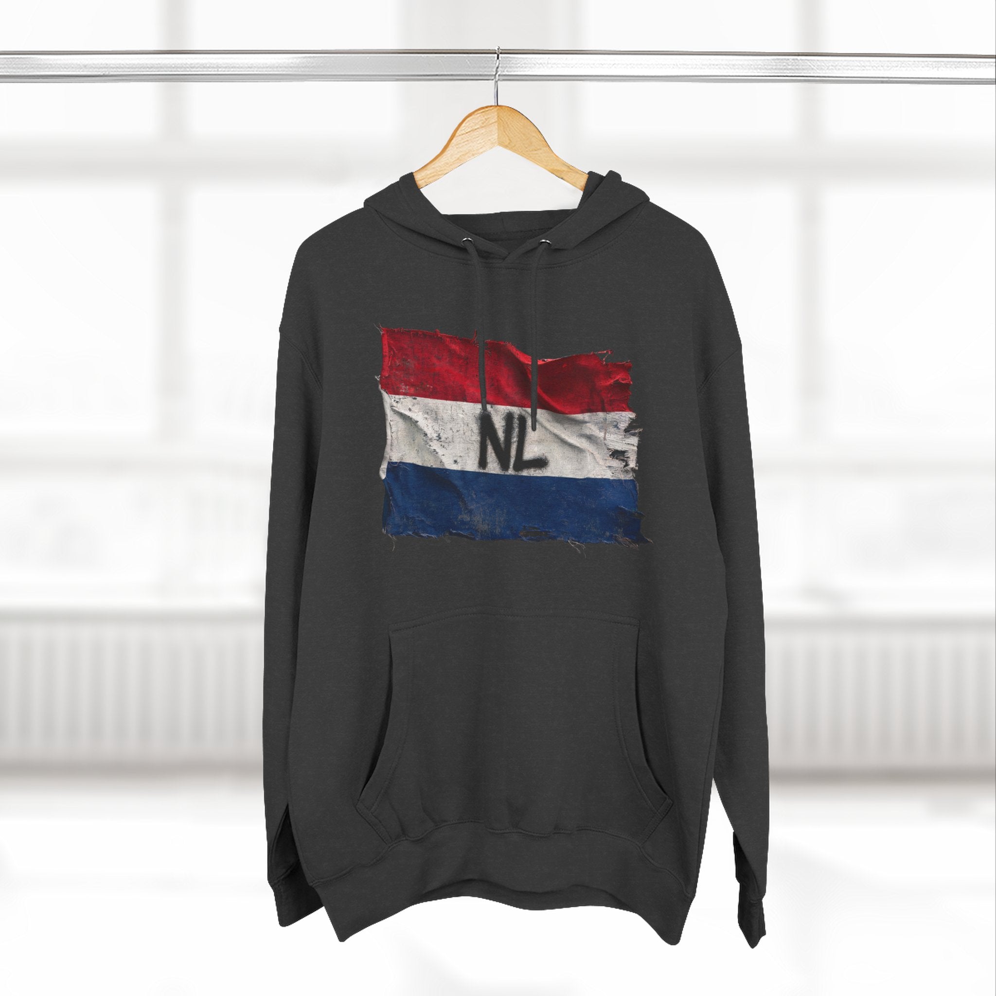 NL Flag Hoodie — Distressed Netherlands Tricolor Pullover