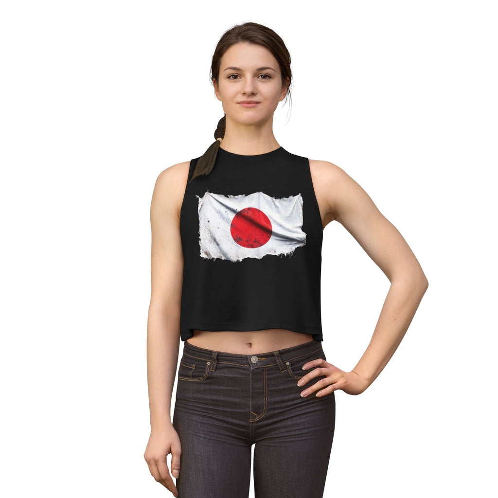 Japan Flag Crop Top — Vintage Distressed Rising Sun Graphic