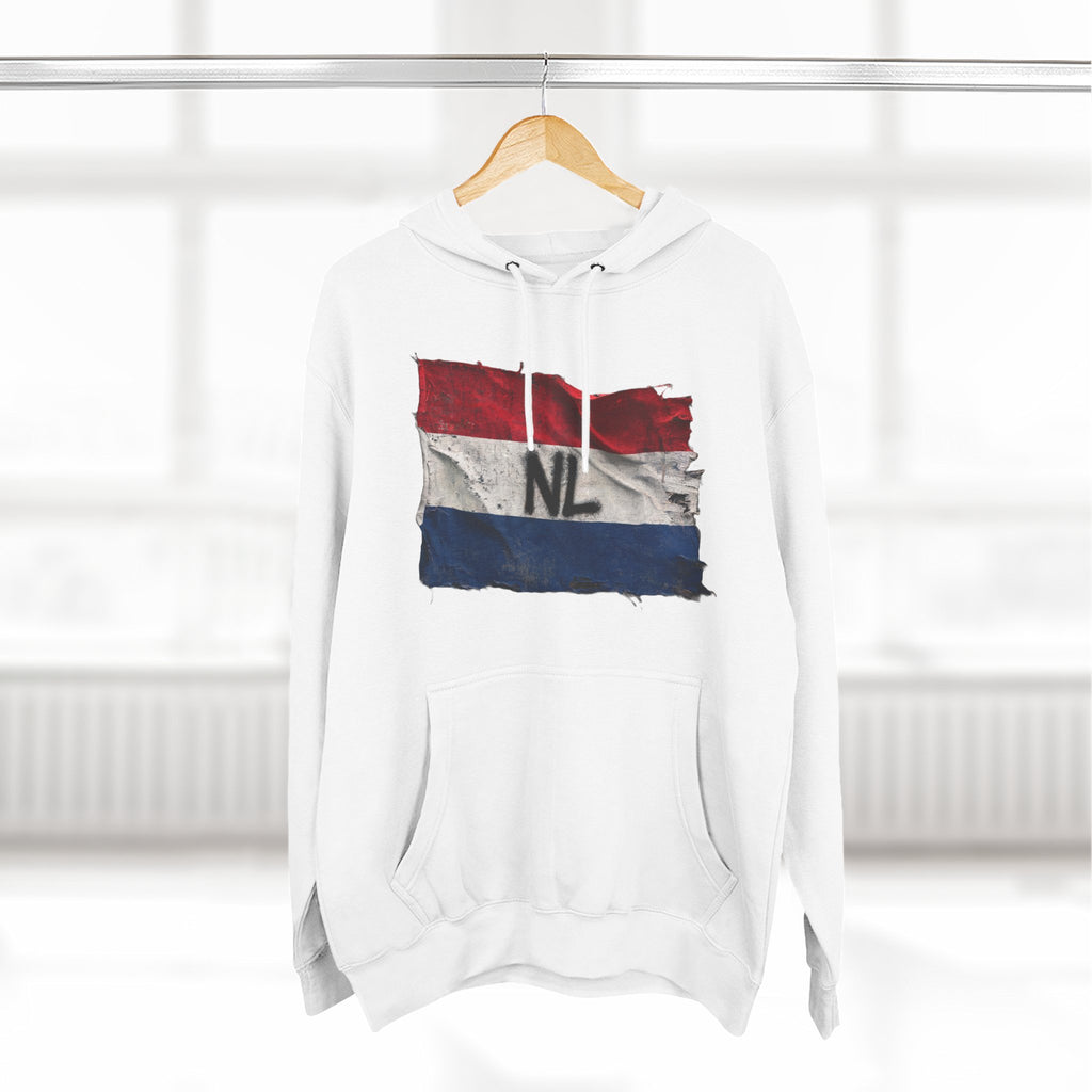 NL Flag Hoodie — Distressed Netherlands Tricolor Pullover